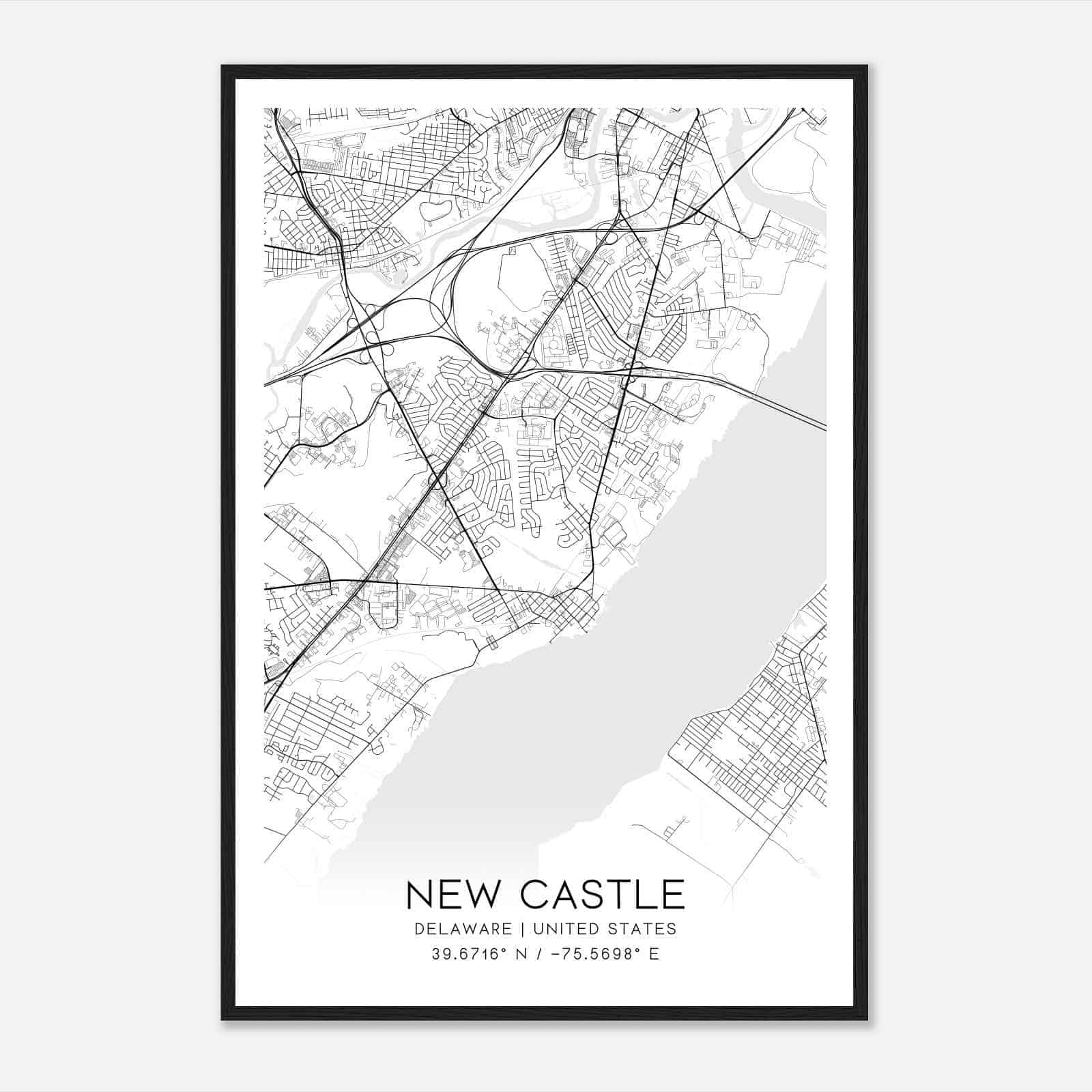 New Castle Delaware Map Poster, Modern Home Decor Wall Art Print