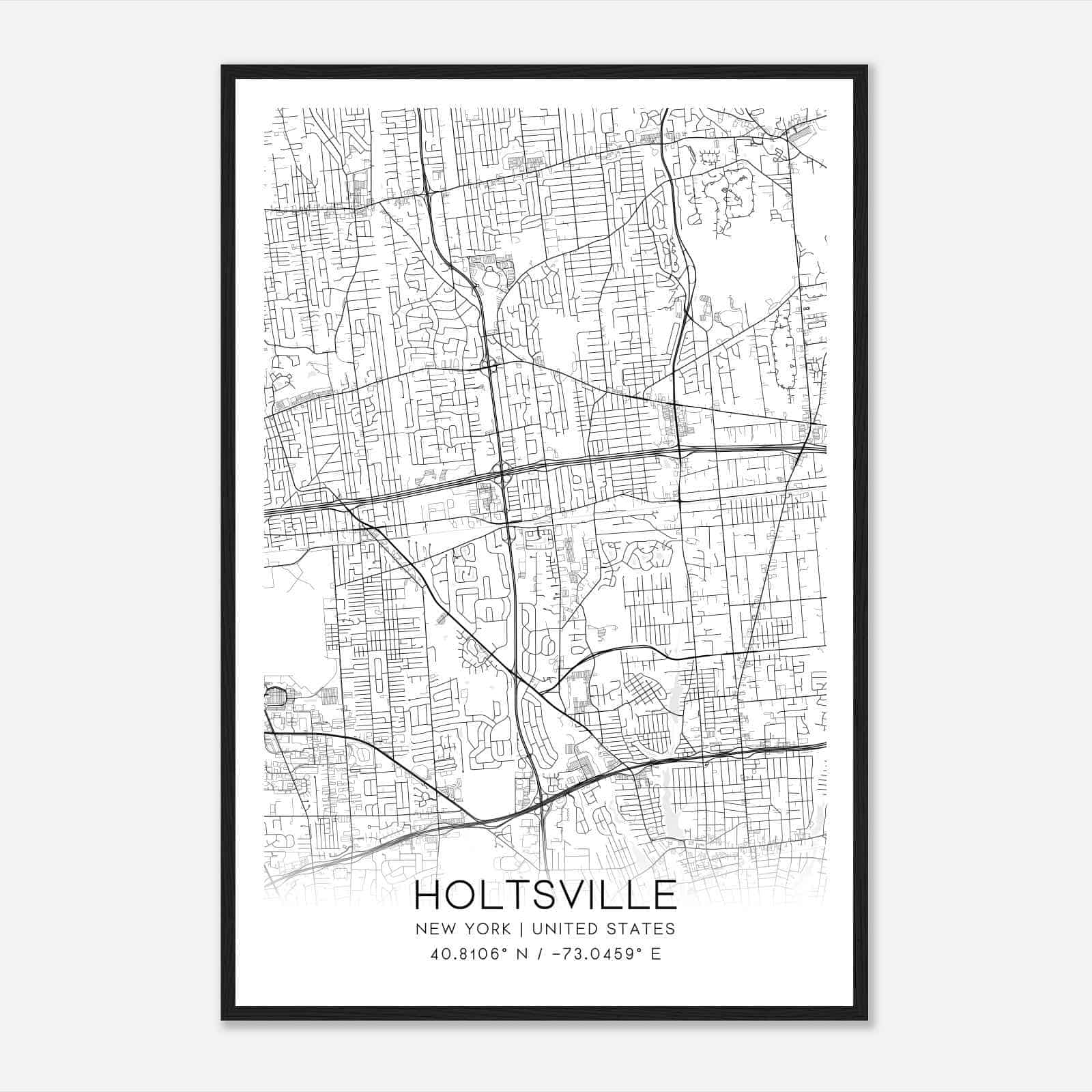 Holtsville New York Map Poster, Modern Home Decor Wall Art Print