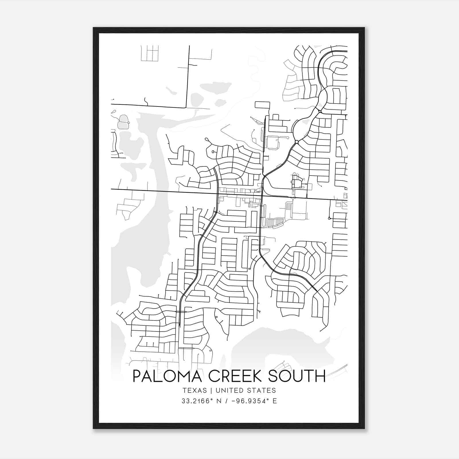 Paloma Creek South Texas Map Poster, Modern Home Decor Wall Art Print