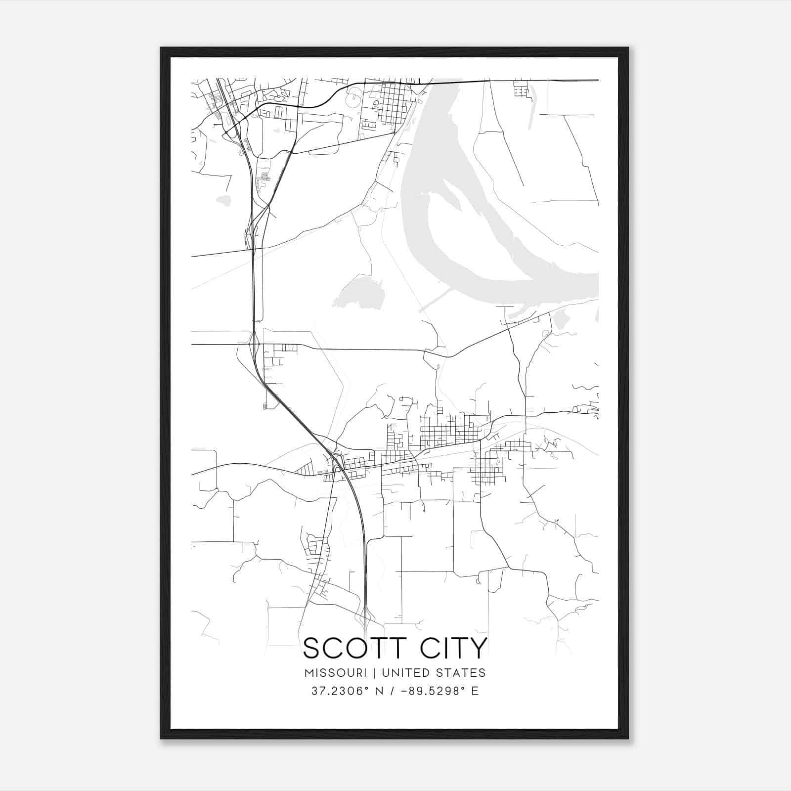 Scott City Missouri Map Poster, Modern Home Decor Wall Art Print
