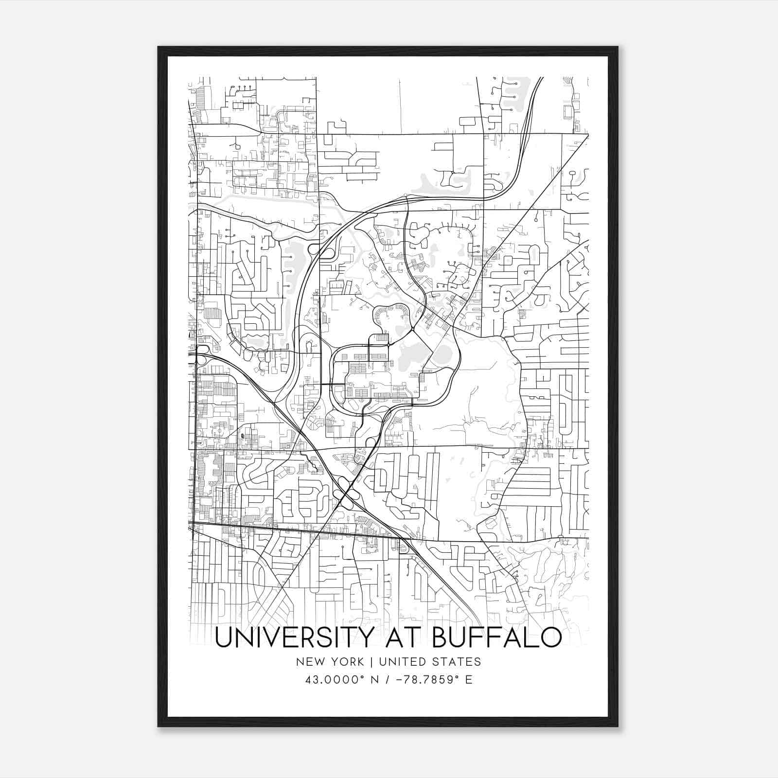 University at Buffalo New York Map Poster, Modern Home Decor Wall Art Print