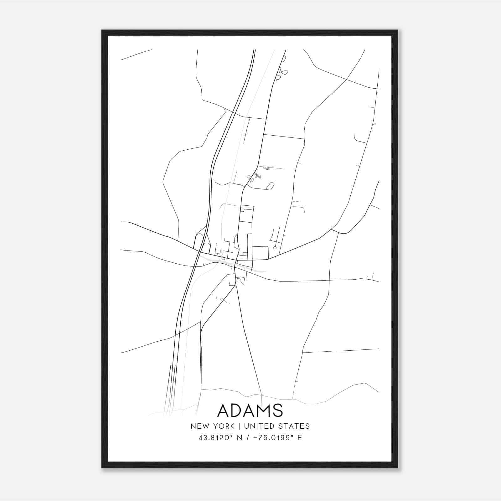 Adams New York Map Poster, Modern Home Decor Wall Art Print