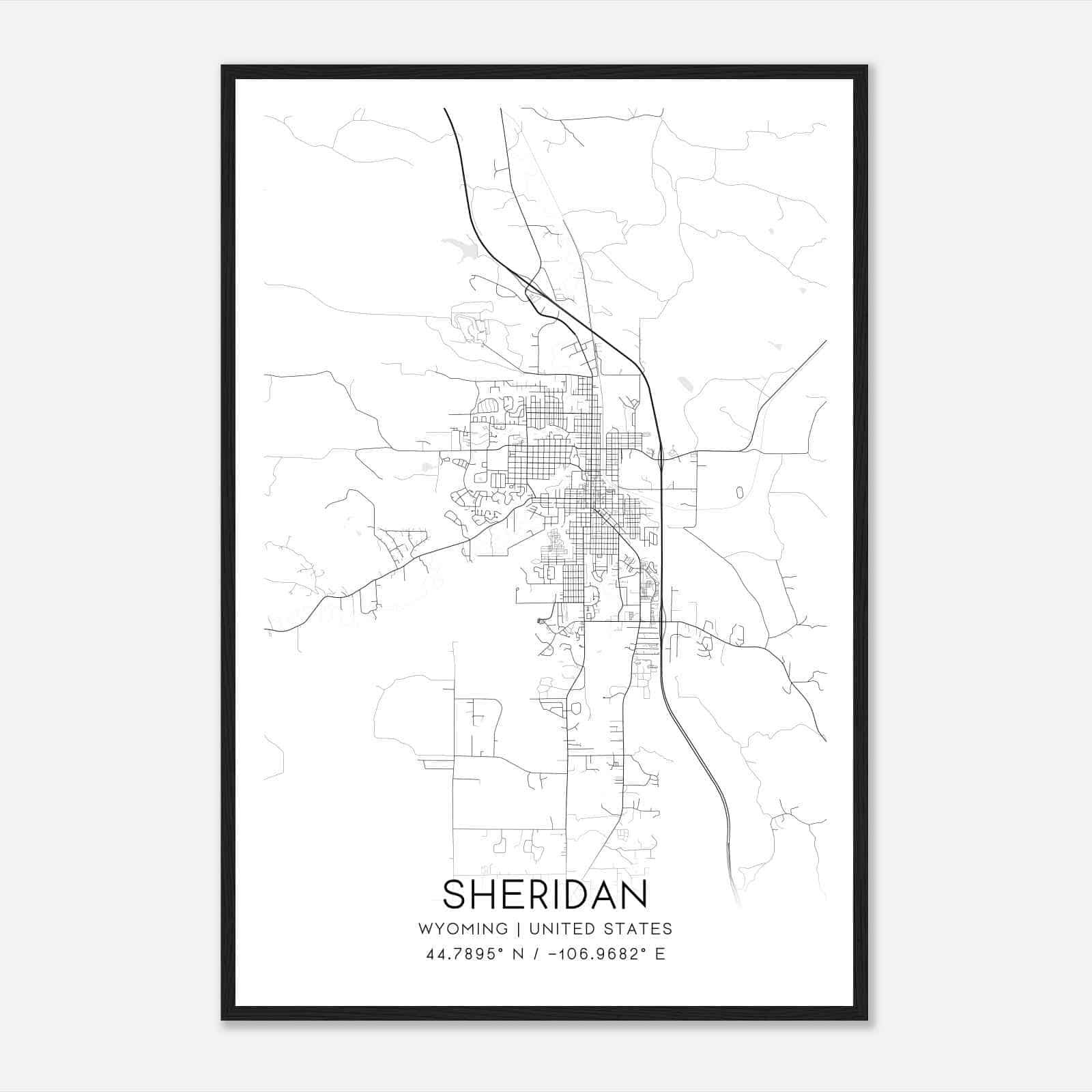 Sheridan Wyoming Map Poster, Modern Home Decor Wall Art Print