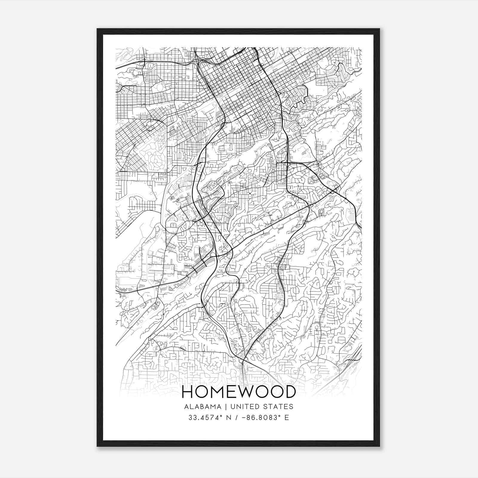 Homewood Alabama Map Poster, Modern Home Decor Wall Art Print