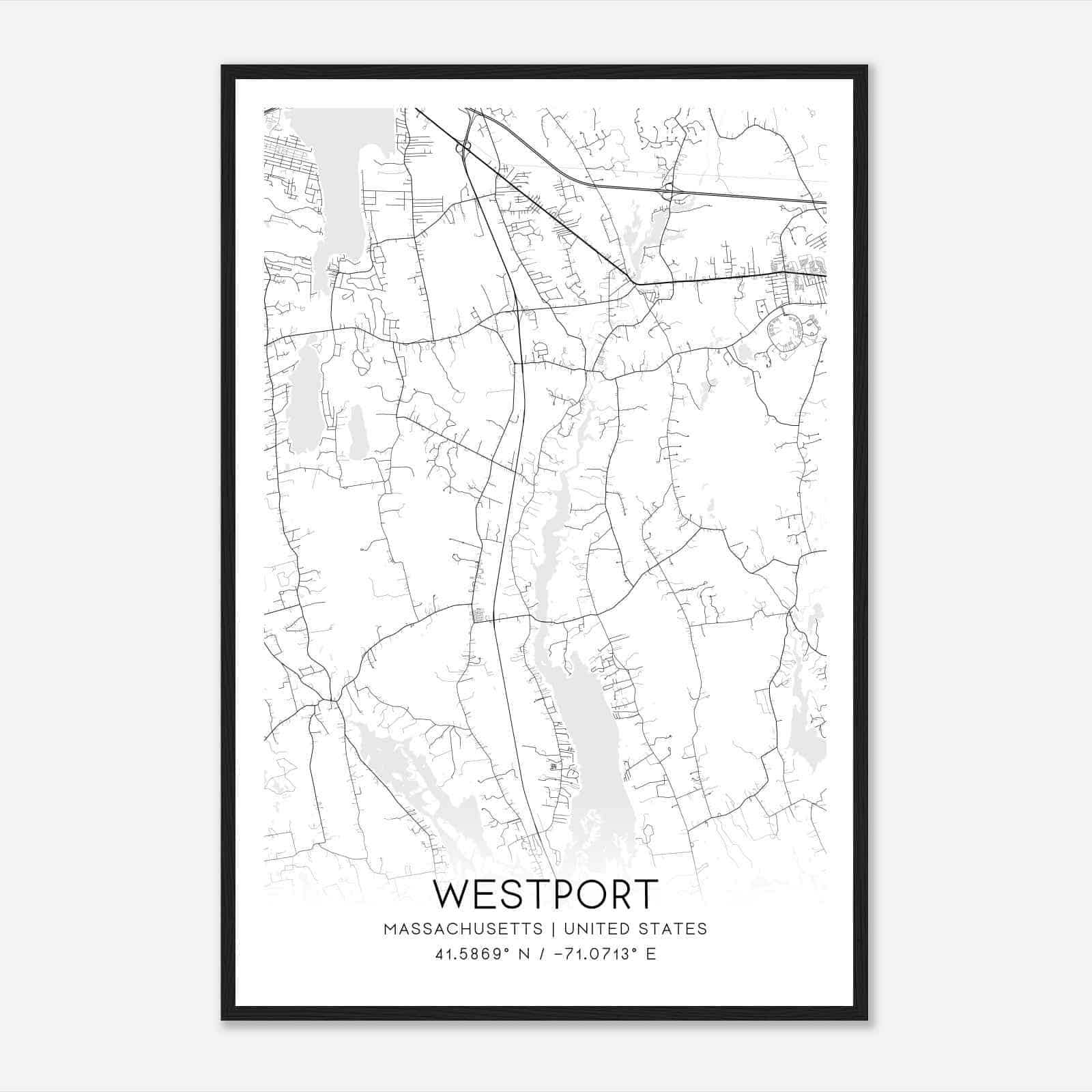 Westport Massachusetts Map Poster, Modern Home Decor Wall Art Print