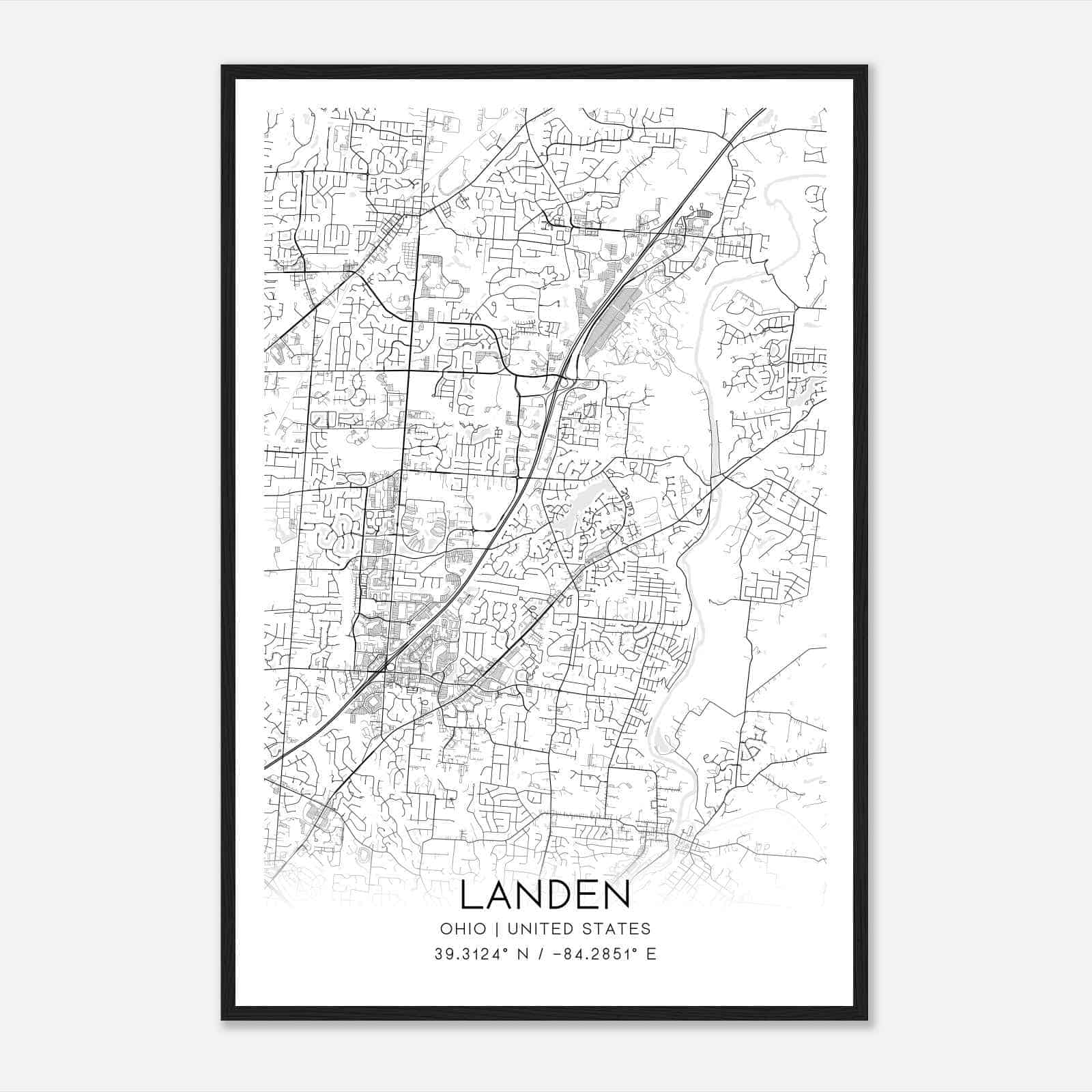 Landen Ohio Map Poster, Modern Home Decor Wall Art Print