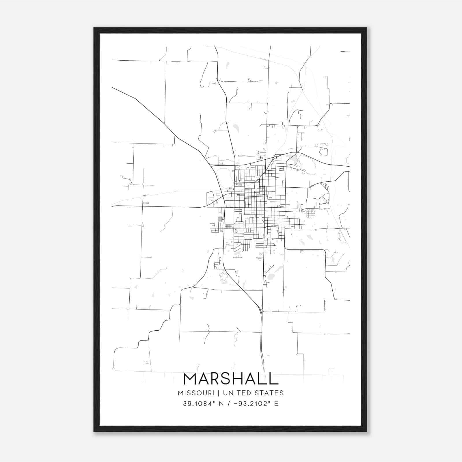 Marshall Missouri Map Poster, Modern Home Decor Wall Art Print