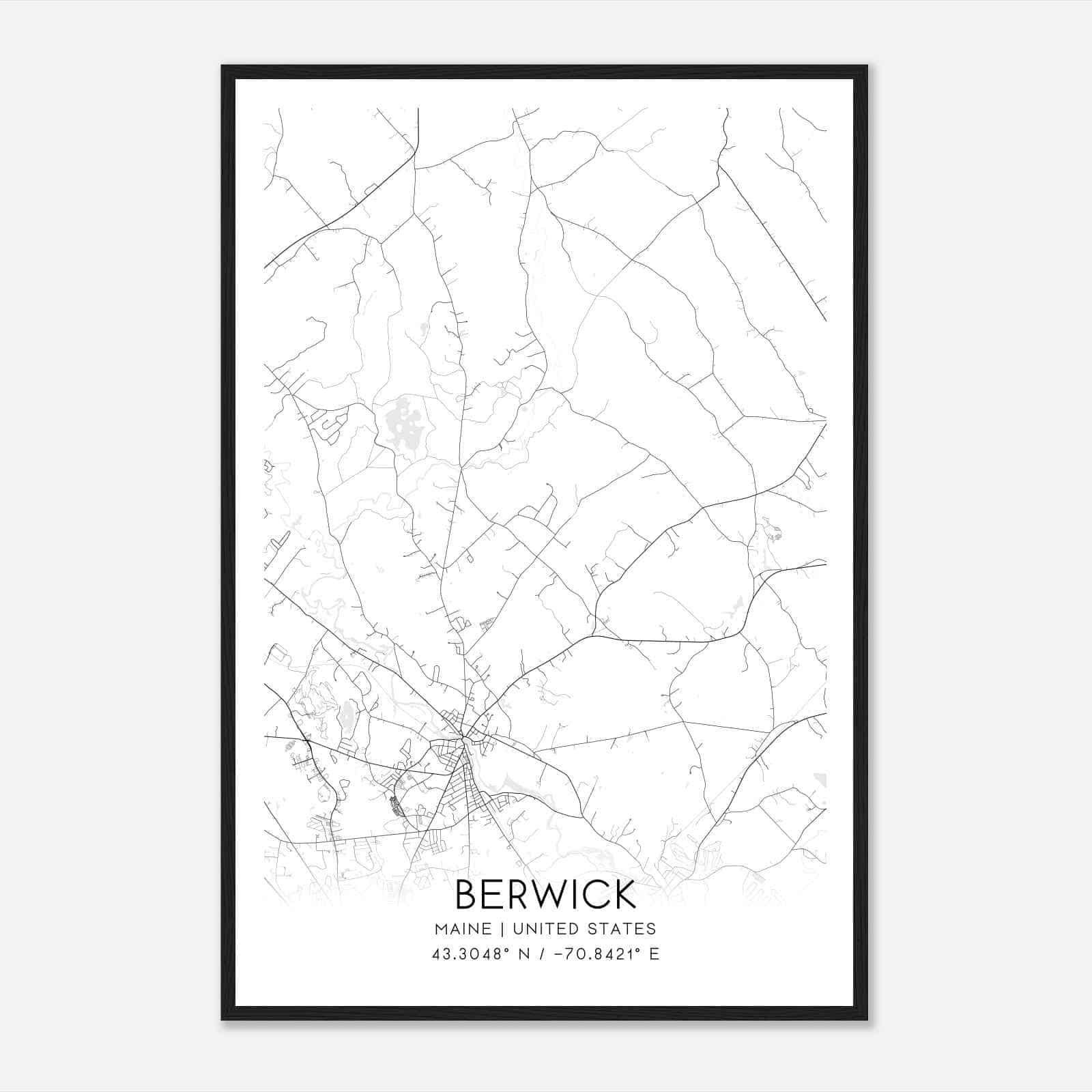 Berwick Maine Map Poster, Modern Home Decor Wall Art Print