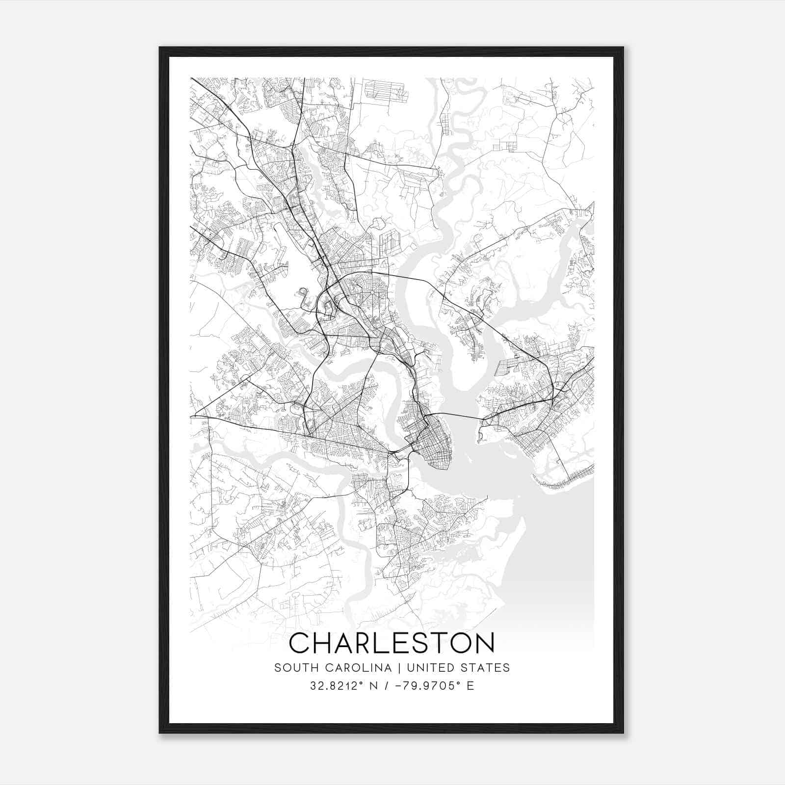 Charleston South Carolina Map Poster, Modern Home Decor Wall Art Print