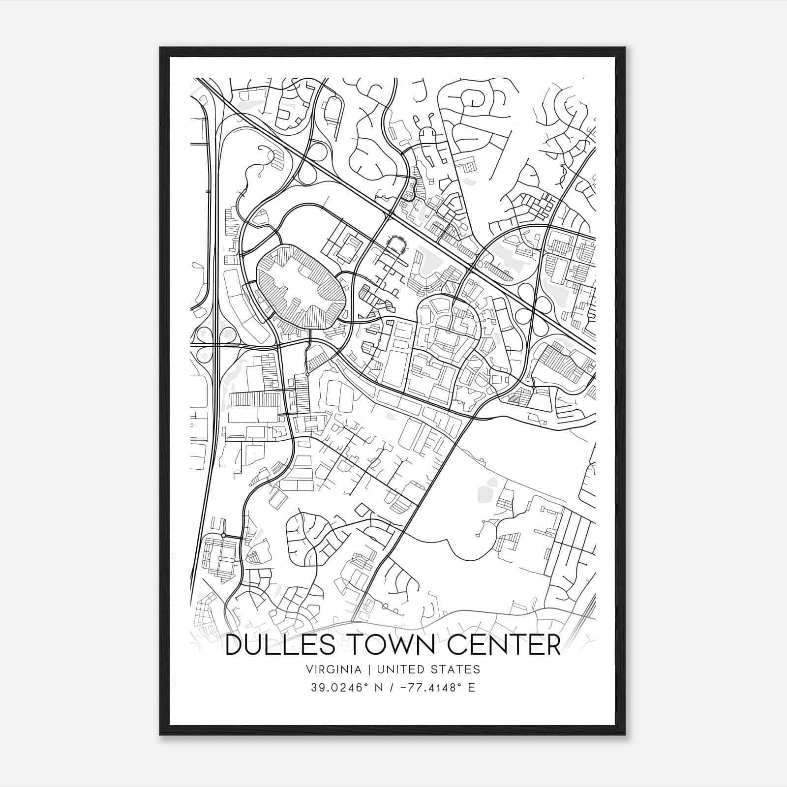 Dulles Town Center Virginia Map Poster, Modern Home Decor Wall Art Print