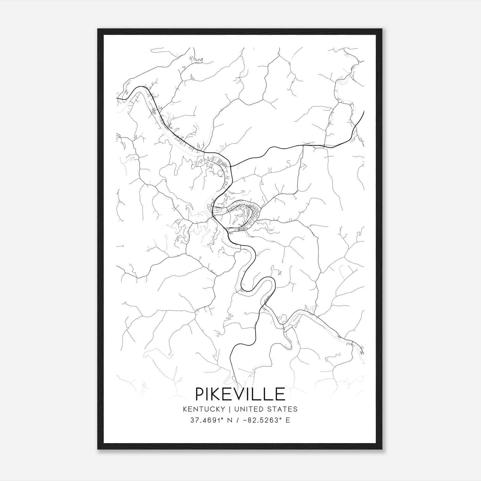 Pikeville Kentucky Map Poster, Modern Home Decor Wall Art Print