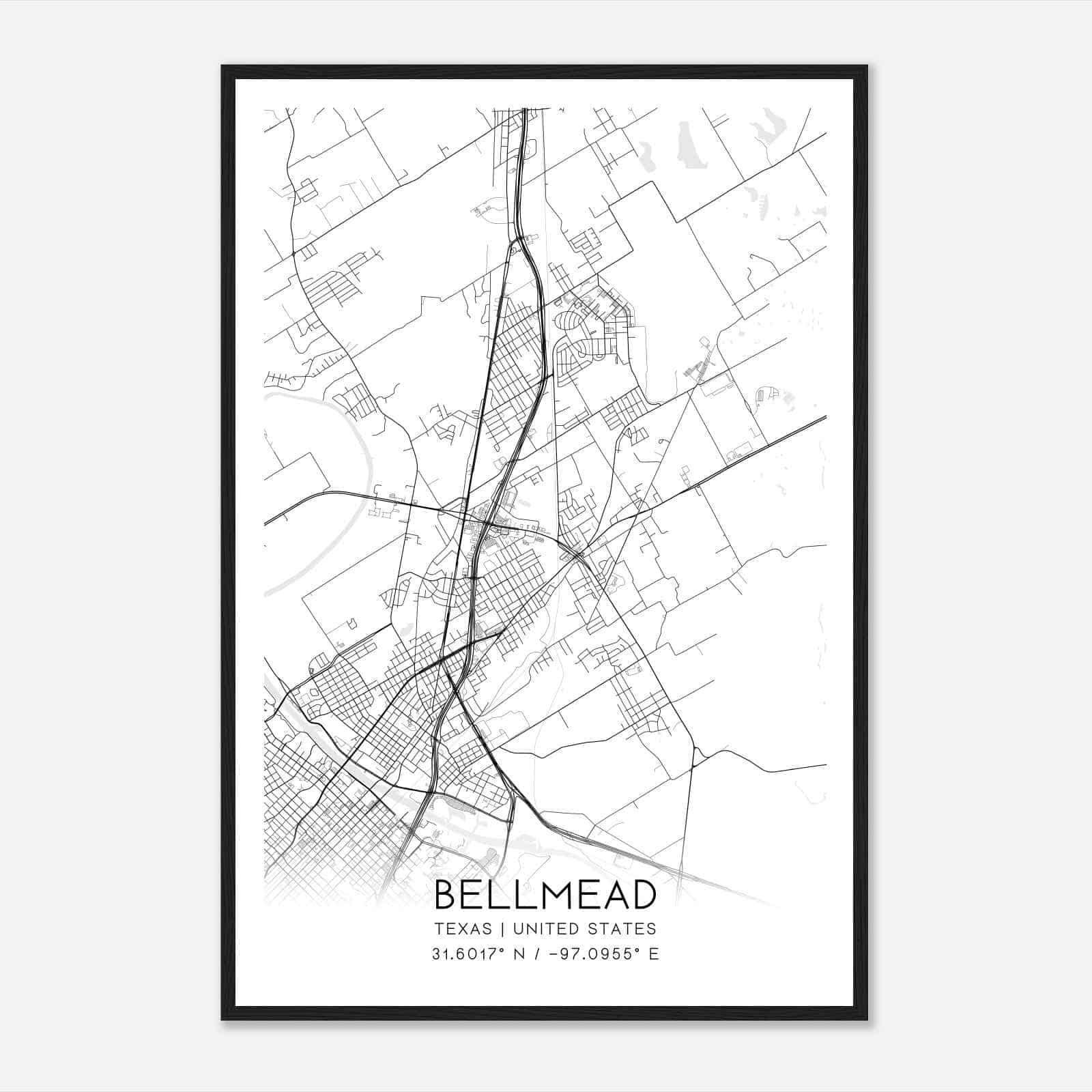 Bellmead Texas Map Poster, Modern Home Decor Wall Art Print