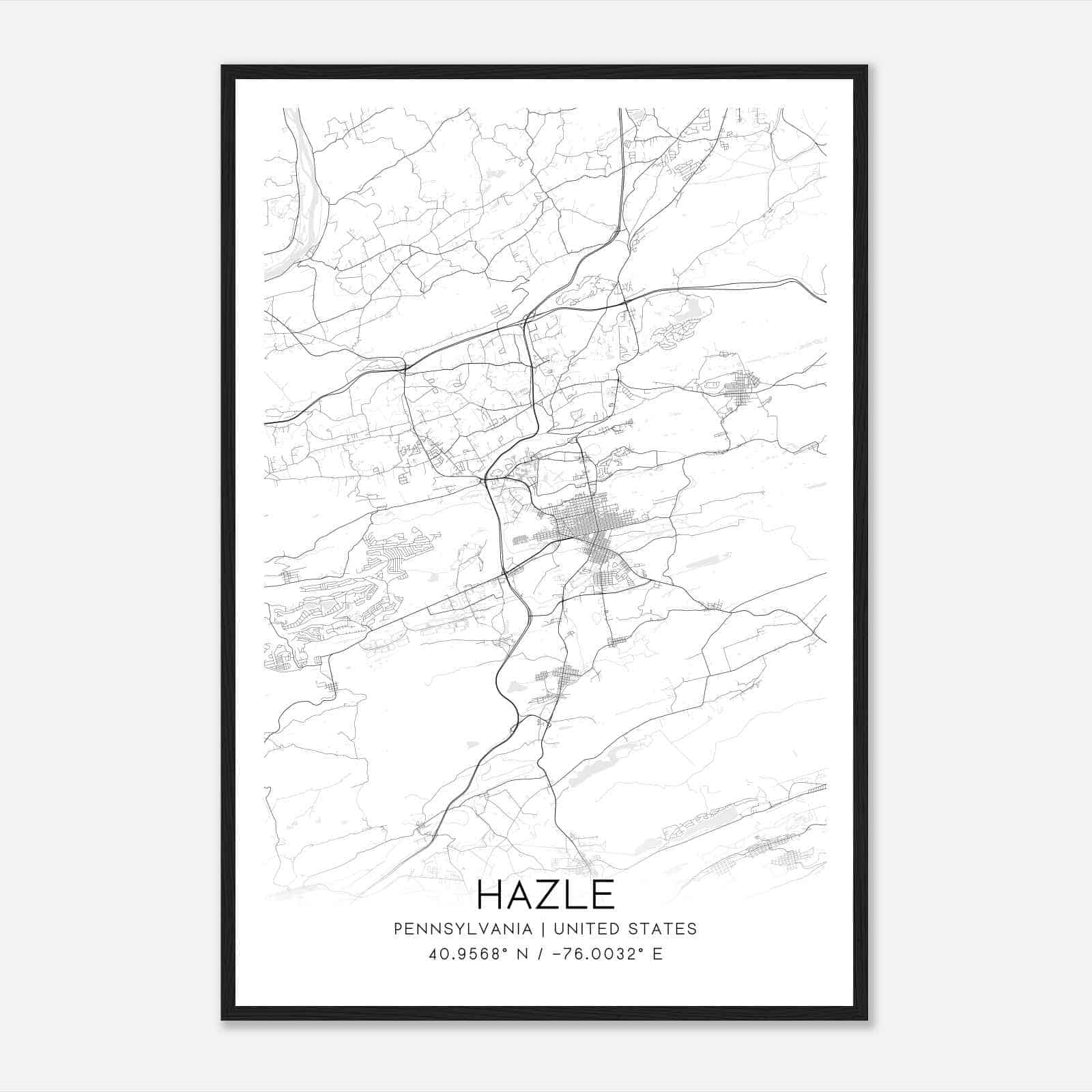 Hazle Pennsylvania Map Poster, Modern Home Decor Wall Art Print