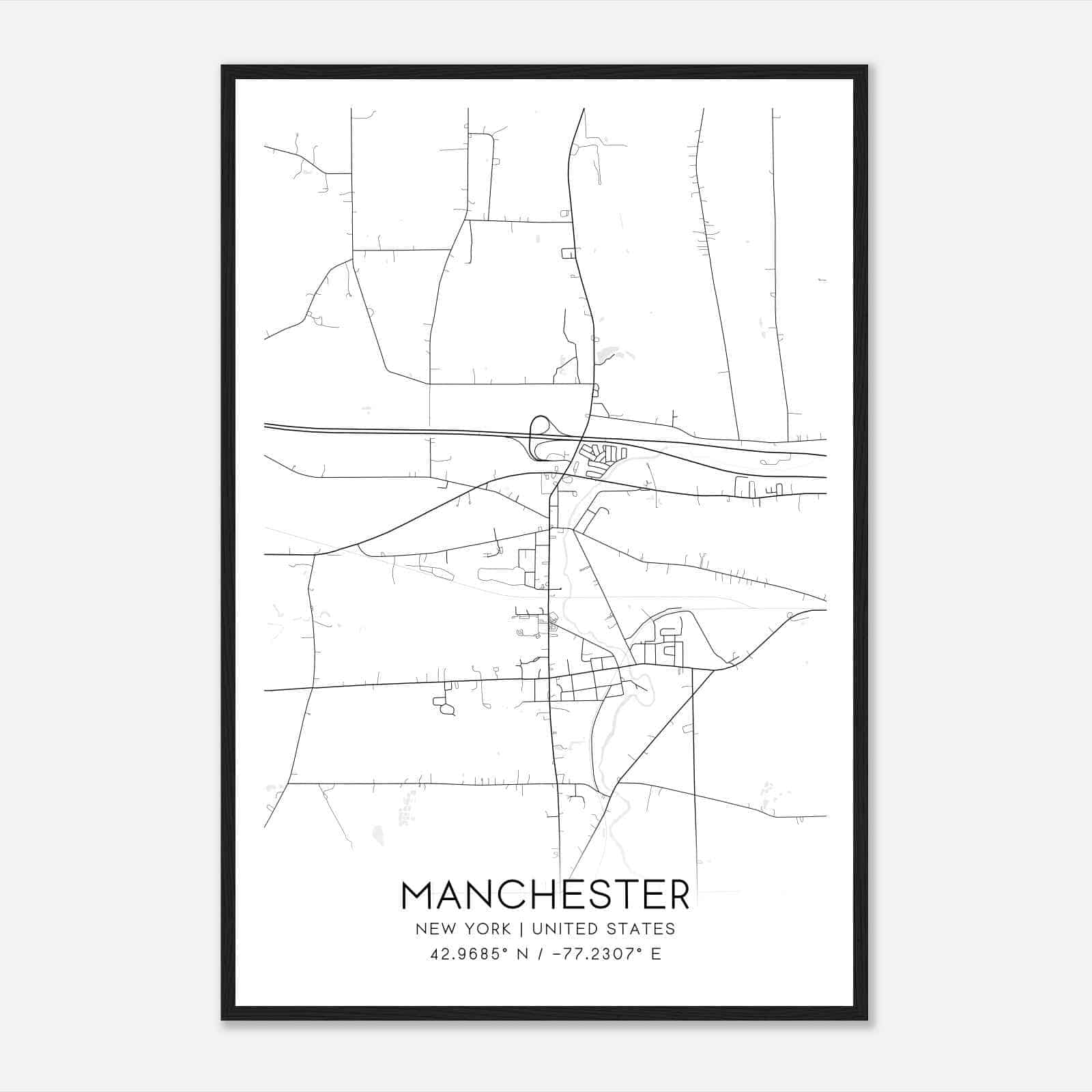 Manchester New York Map Poster, Modern Home Decor Wall Art Print
