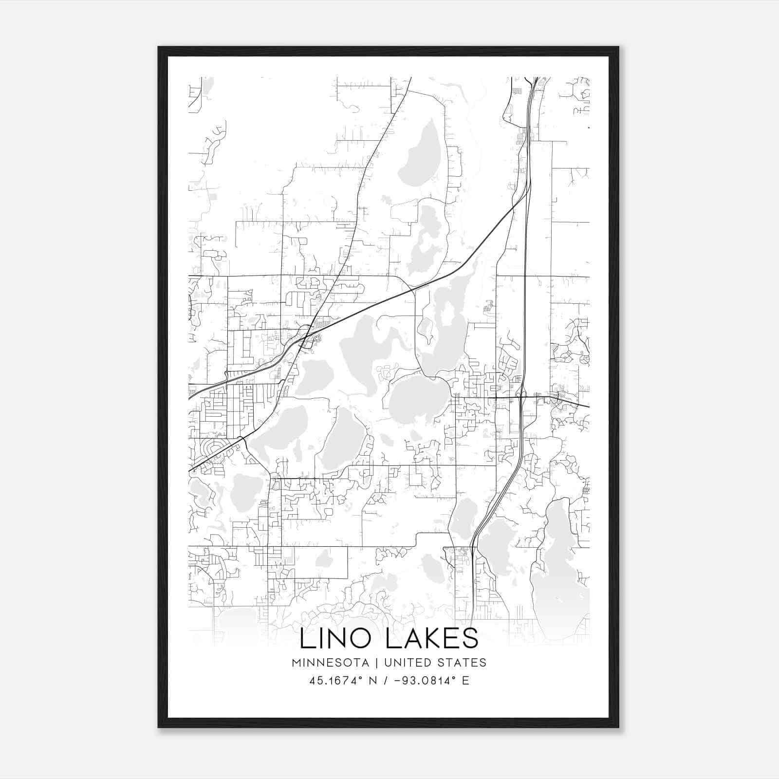 Lino Lakes Minnesota Map Poster, Modern Home Decor Wall Art Print