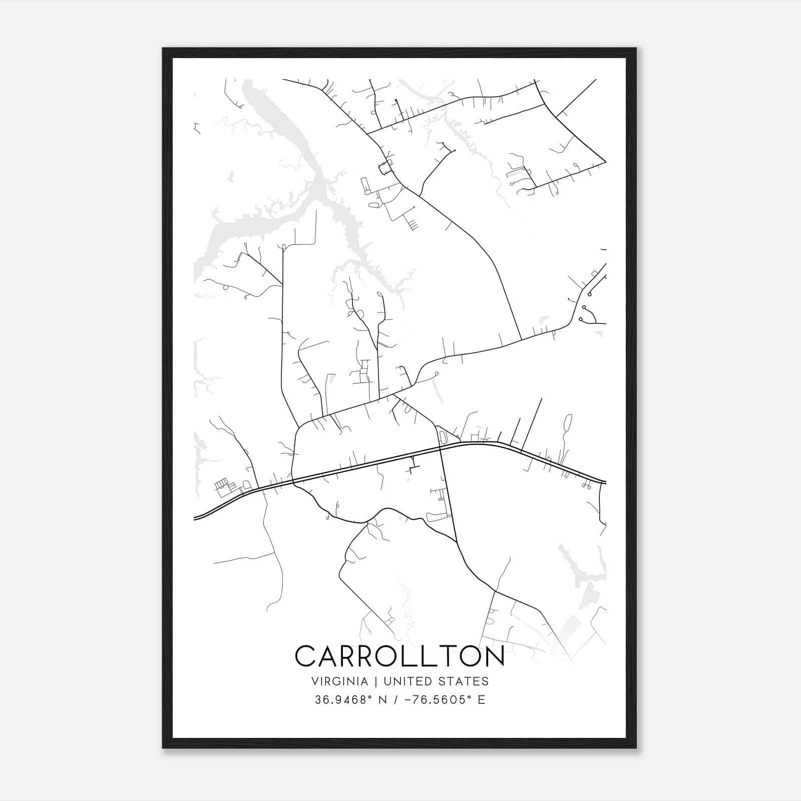 Carrollton Virginia Map Poster, Modern Home Decor Wall Art Print