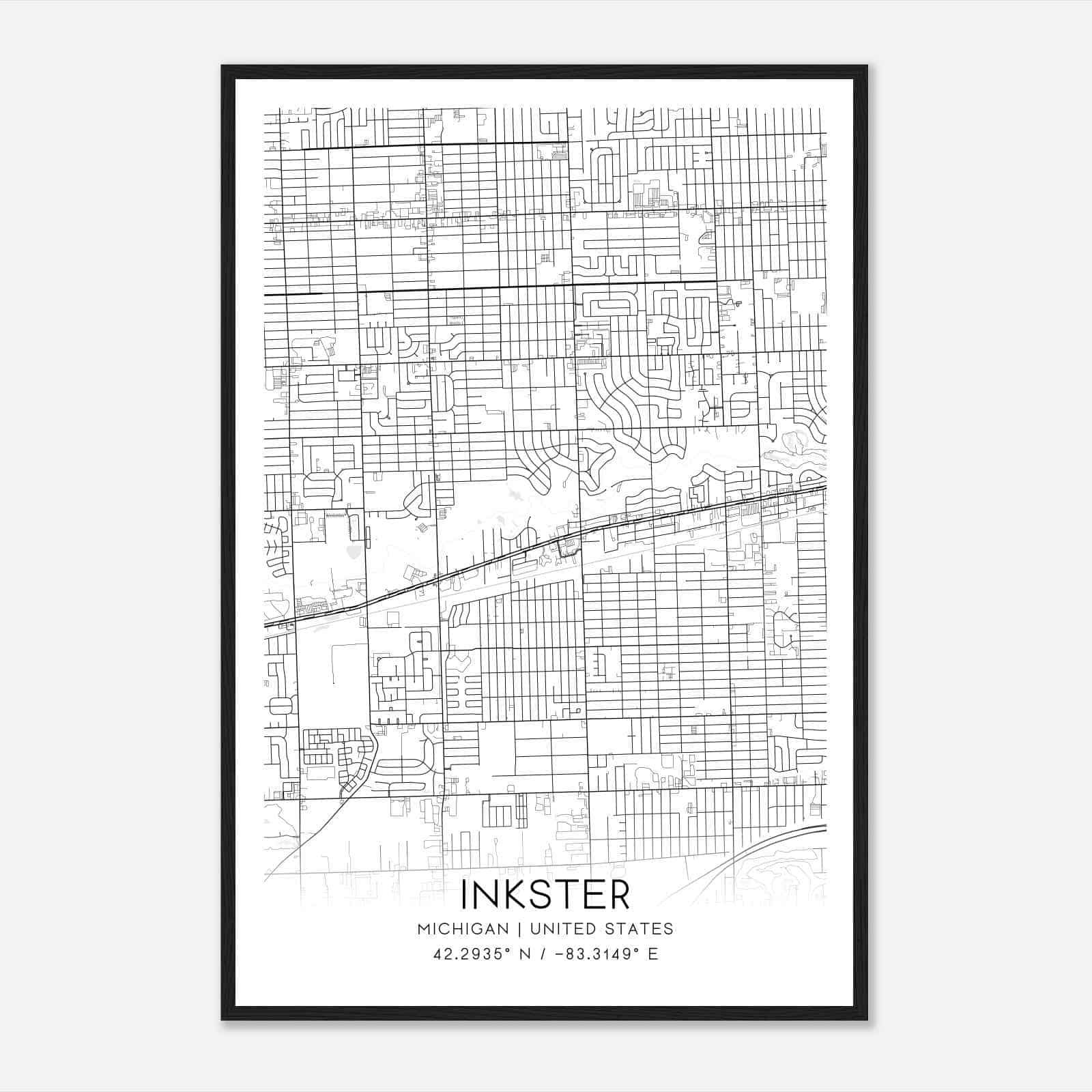 Inkster Michigan Map Poster, Modern Home Decor Wall Art Print