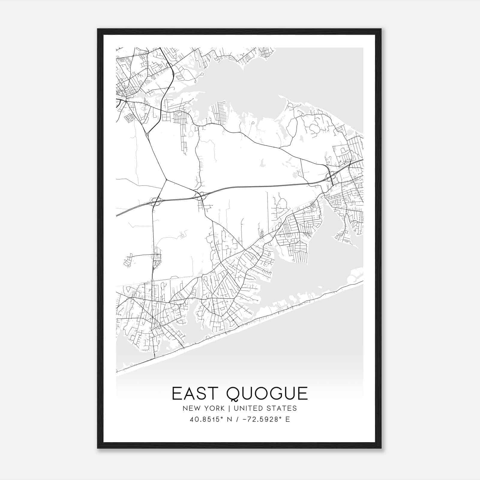 East Quogue New York Map Poster, Modern Home Decor Wall Art Print
