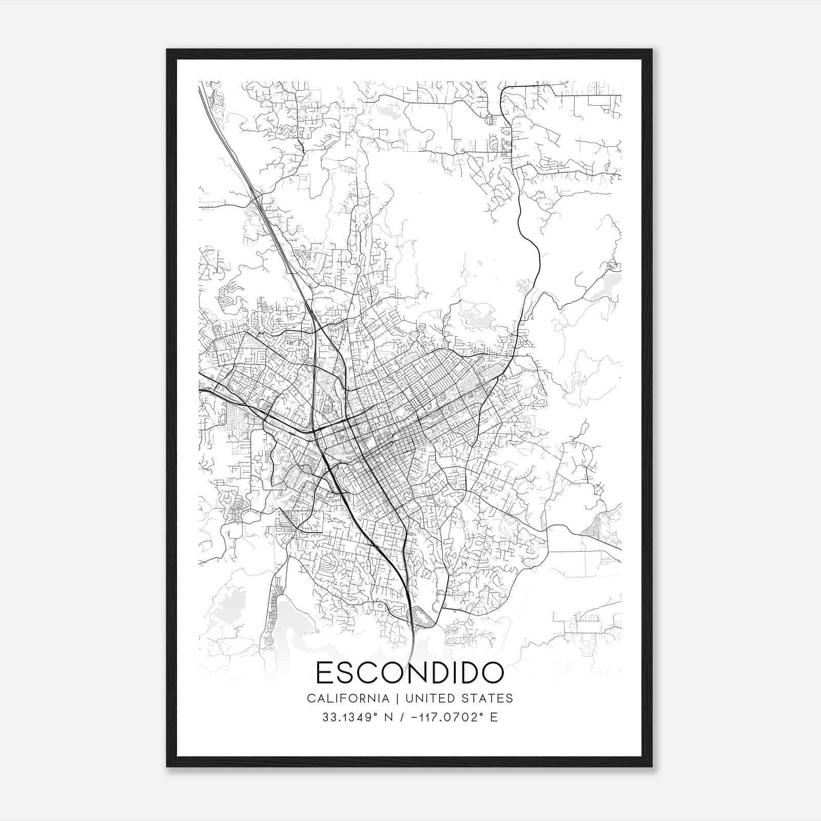 Escondido California Map Poster, Modern Home Decor Wall Art Print