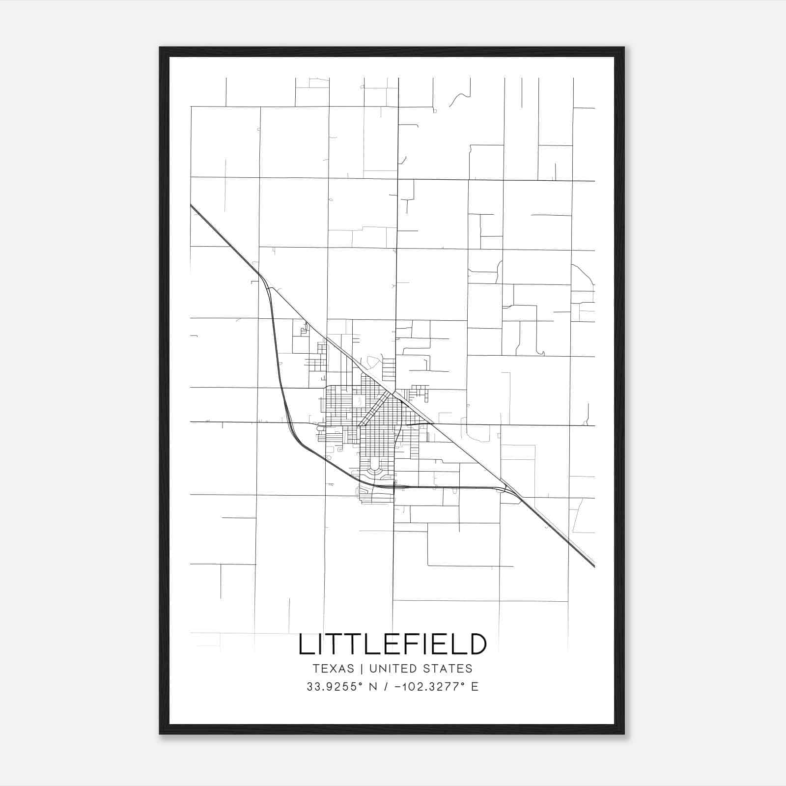 Littlefield Texas Map Poster, Modern Home Decor Wall Art Print