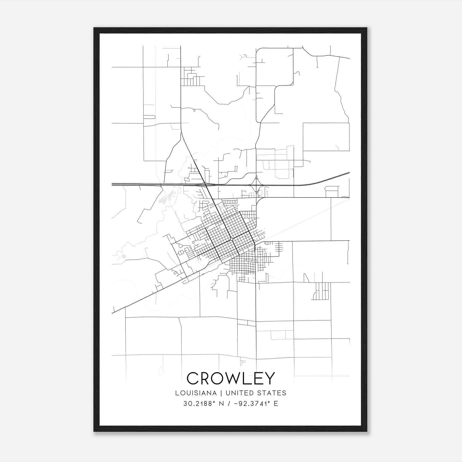 Crowley Louisiana Map Poster, Modern Home Decor Wall Art Print Crowley Louisiana Map Poster, Modern Home Decor Wall Art Print