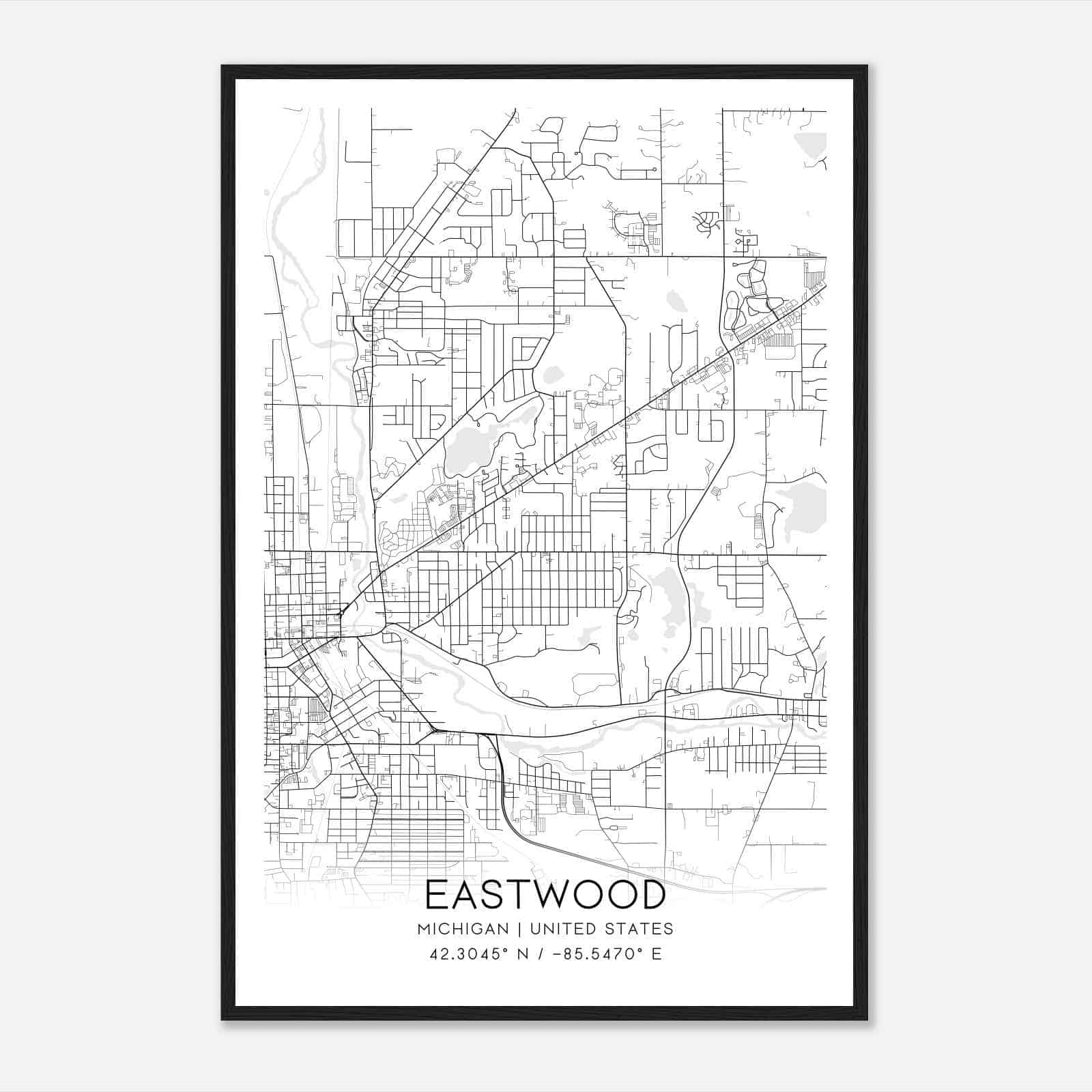 Eastwood Michigan Map Poster, Modern Home Decor Wall Art Print