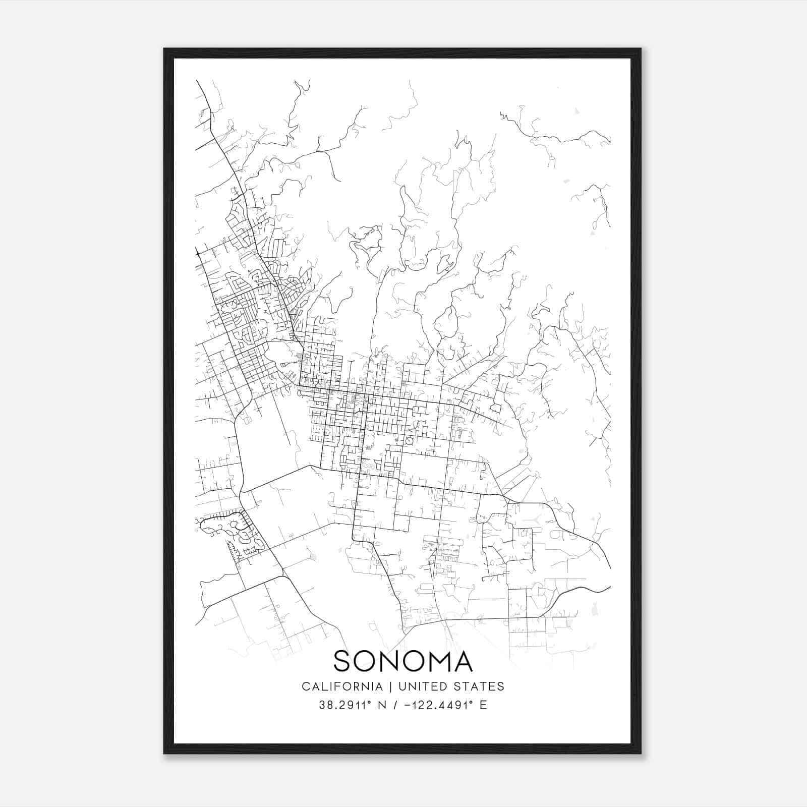 Sonoma California Map Poster, Modern Home Decor Wall Art Print Sonoma California Map Poster, Modern Home Decor Wall Art Print