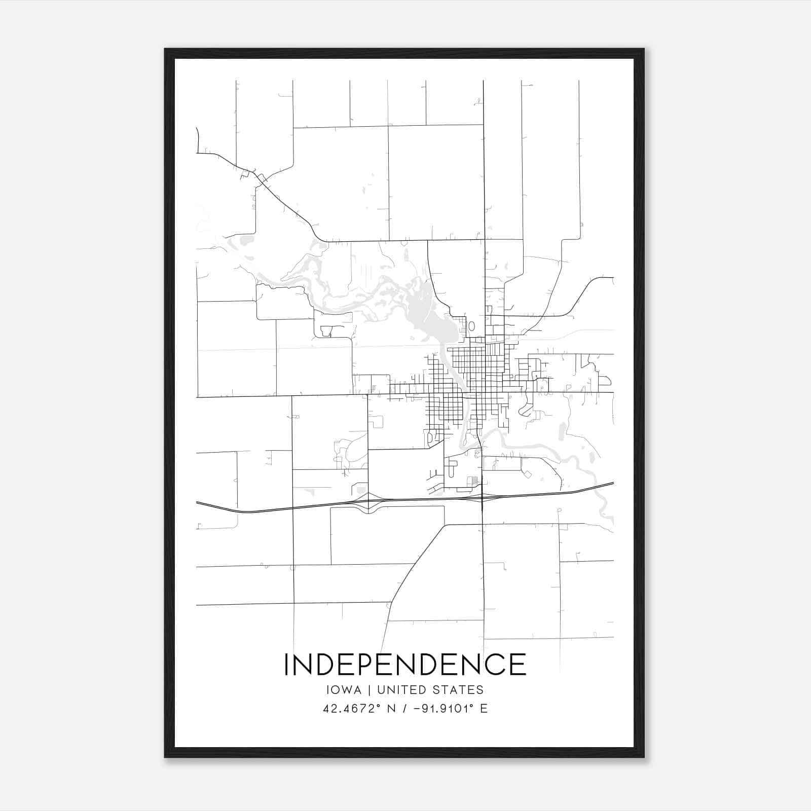 Independence Iowa Map Poster, Modern Home Decor Wall Art Print
