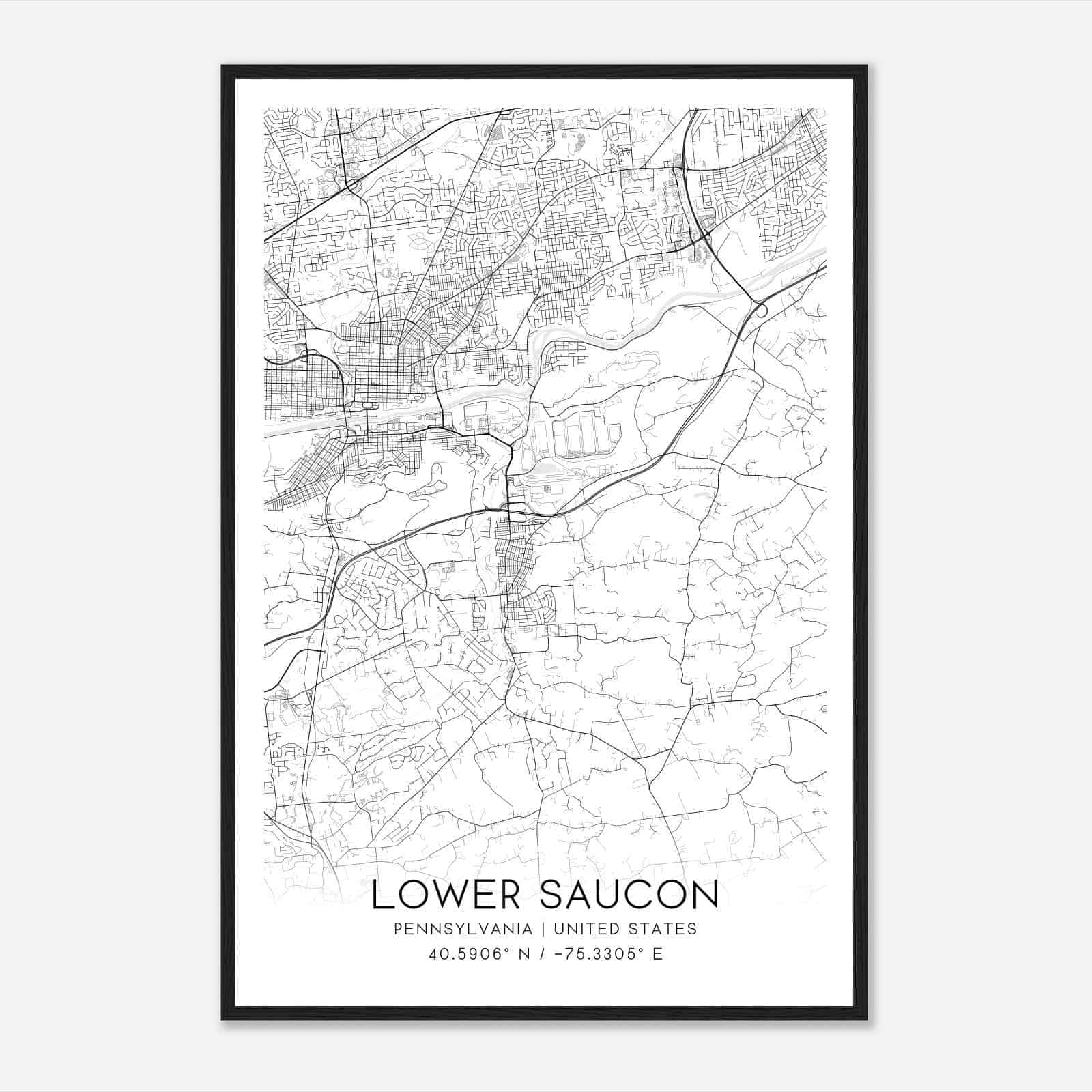 Lower Saucon Pennsylvania Map Poster, Modern Home Decor Wall Art Print
