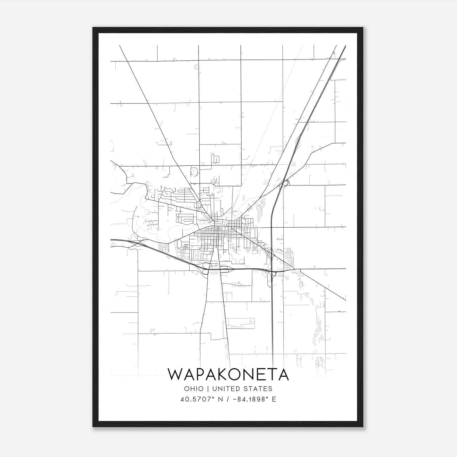 Wapakoneta Ohio Map Poster, Modern Home Decor Wall Art Print