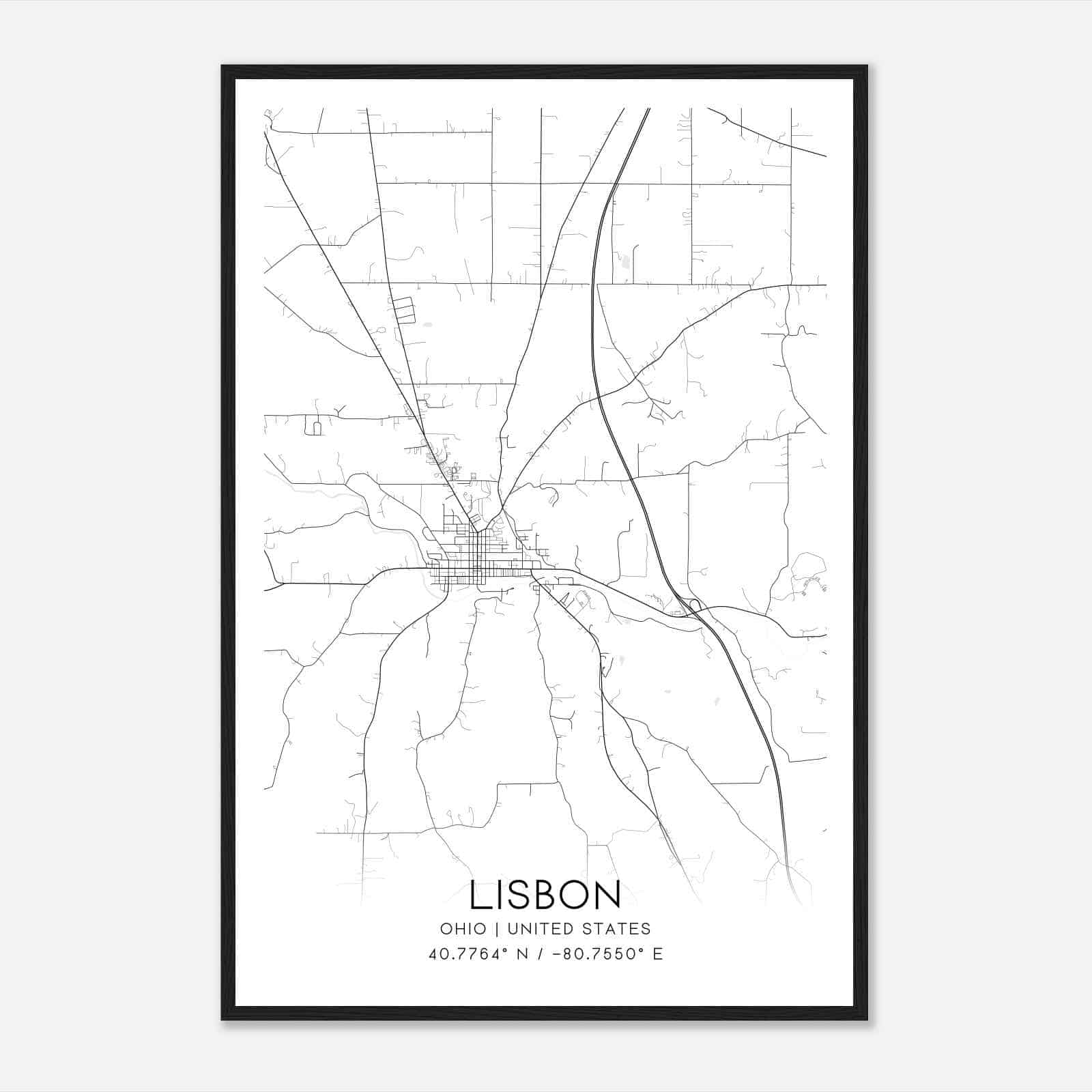 Lisbon Ohio Map Poster, Modern Home Decor Wall Art Print