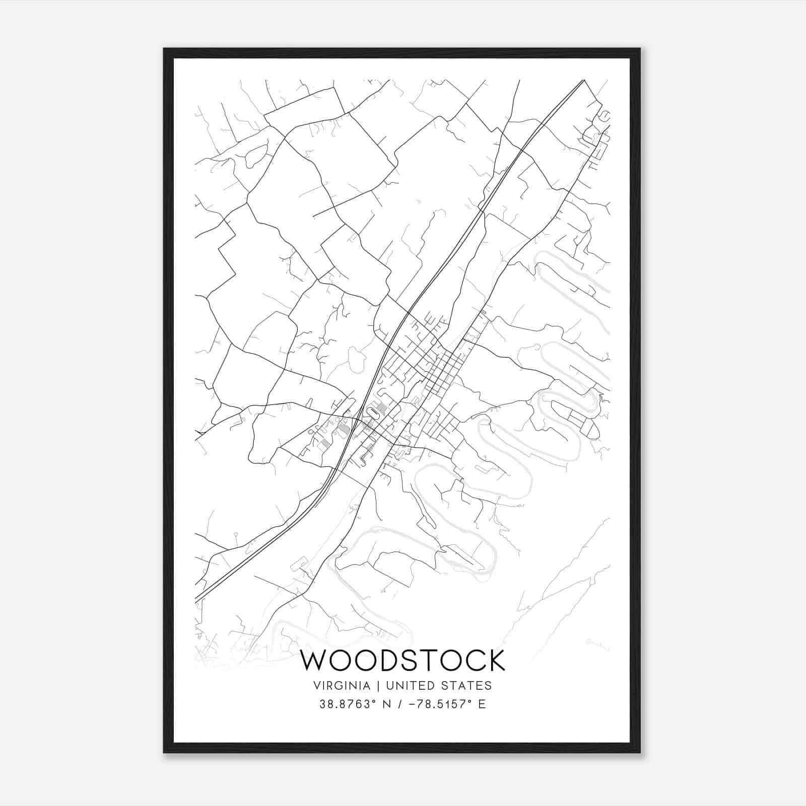 Woodstock Virginia Map Poster, Modern Home Decor Wall Art Print
