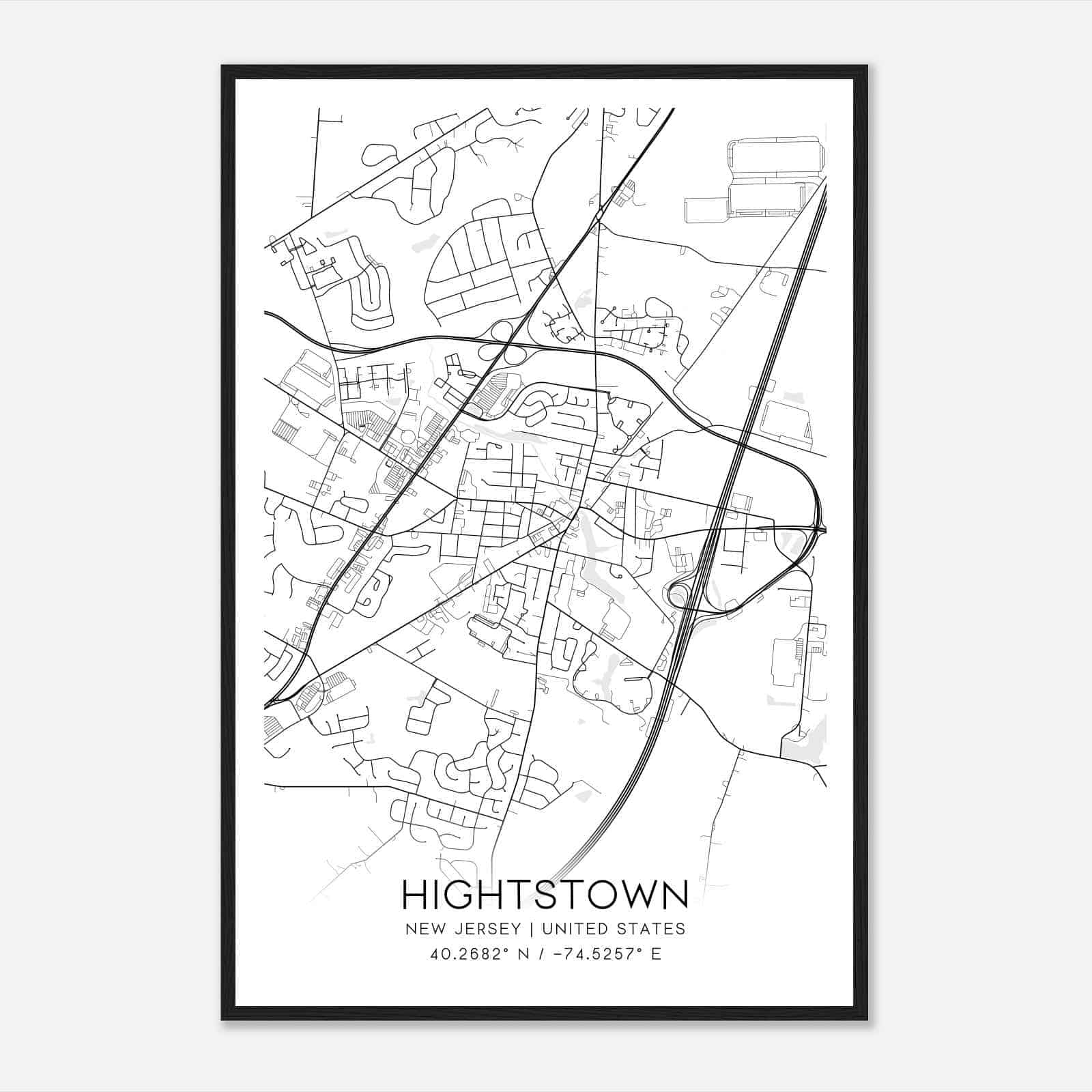 Hightstown New Jersey Map Poster, Modern Home Decor Wall Art Print