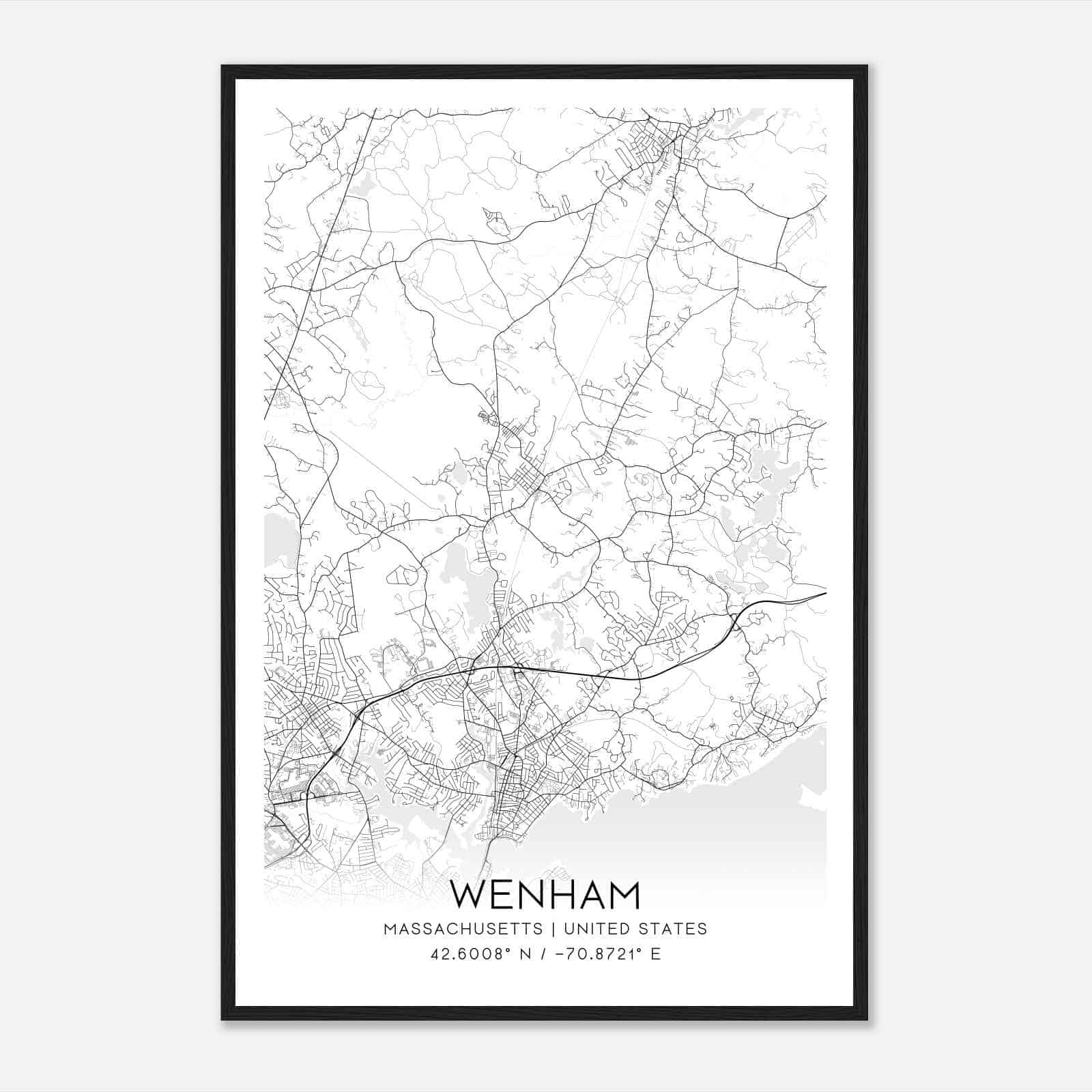 Wenham Massachusetts Map Poster, Modern Home Decor Wall Art Print