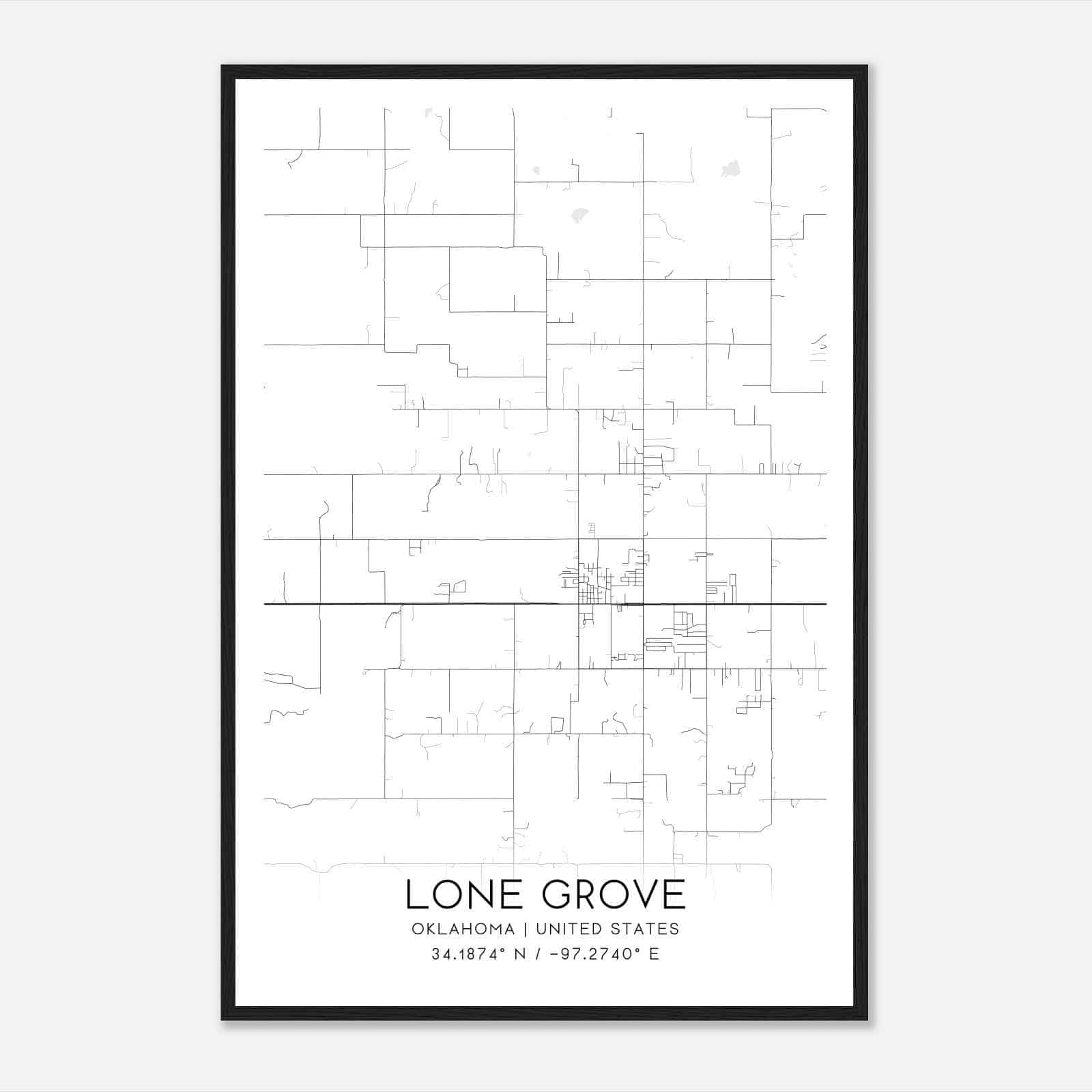 Lone Grove Oklahoma Map Poster, Modern Home Decor Wall Art Print