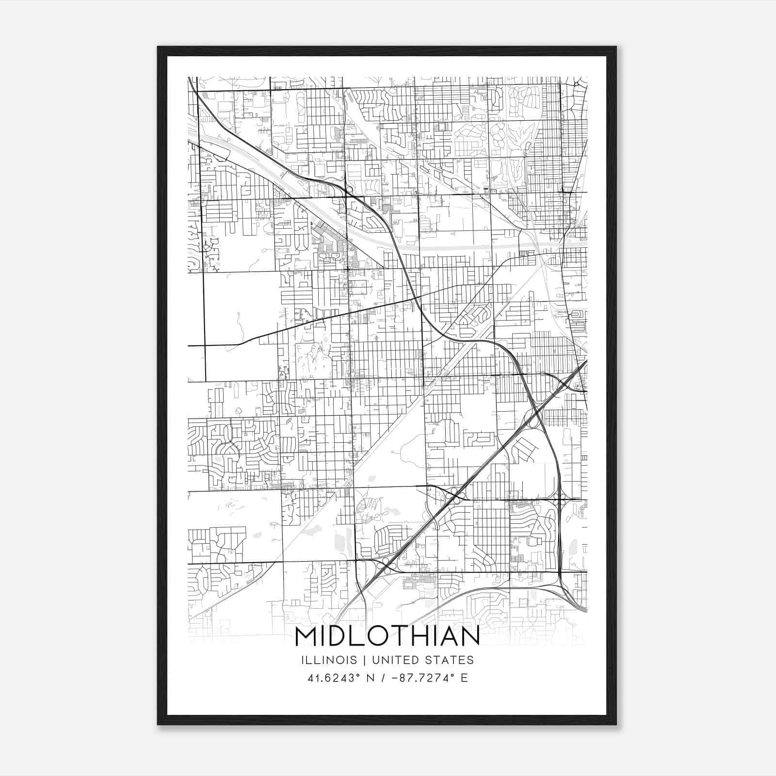 Midlothian Illinois Map Poster, Modern Home Decor Wall Art Print