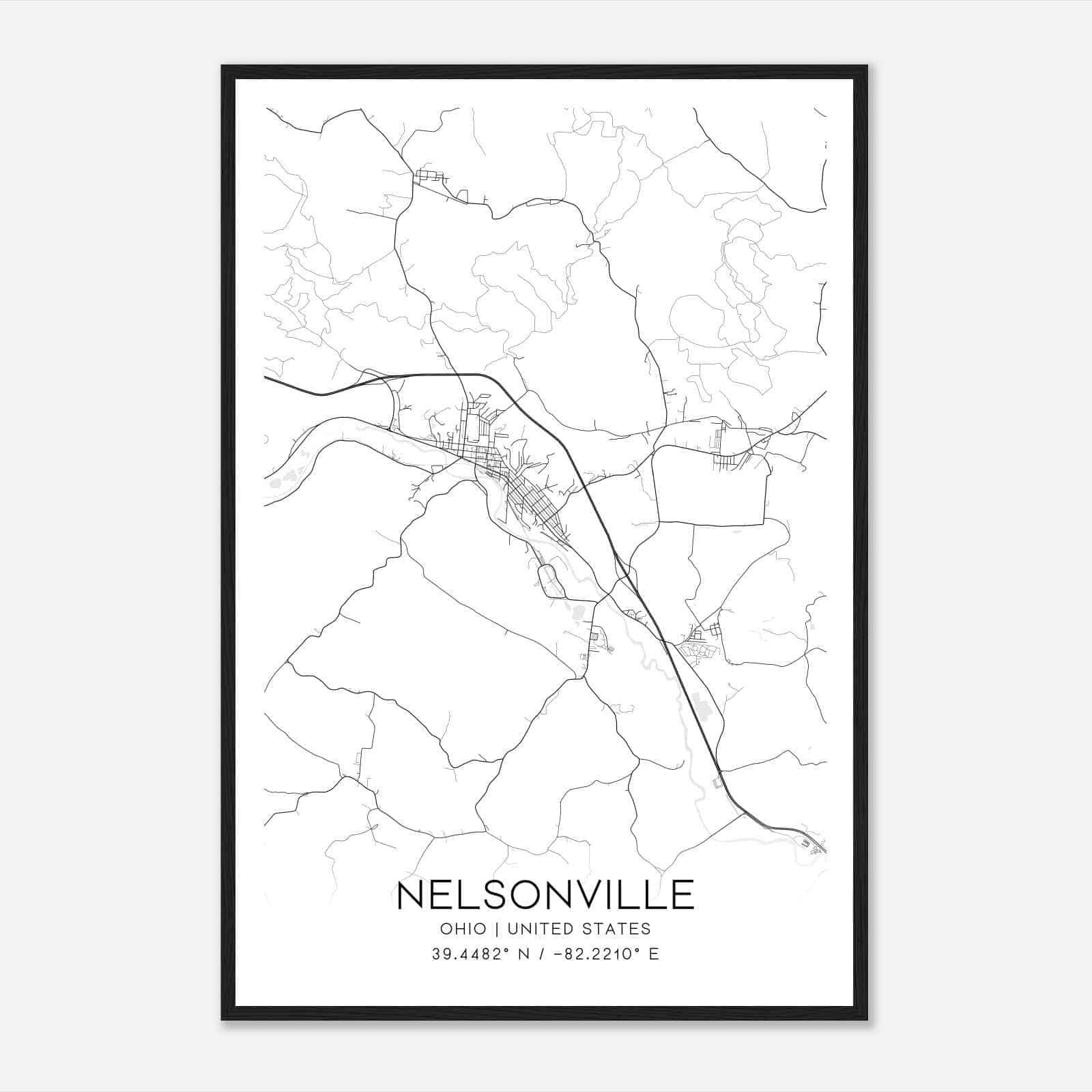 Nelsonville Ohio Map Poster, Modern Home Decor Wall Art Print Nelsonville Ohio Map Poster, Modern Home Decor Wall Art Print
