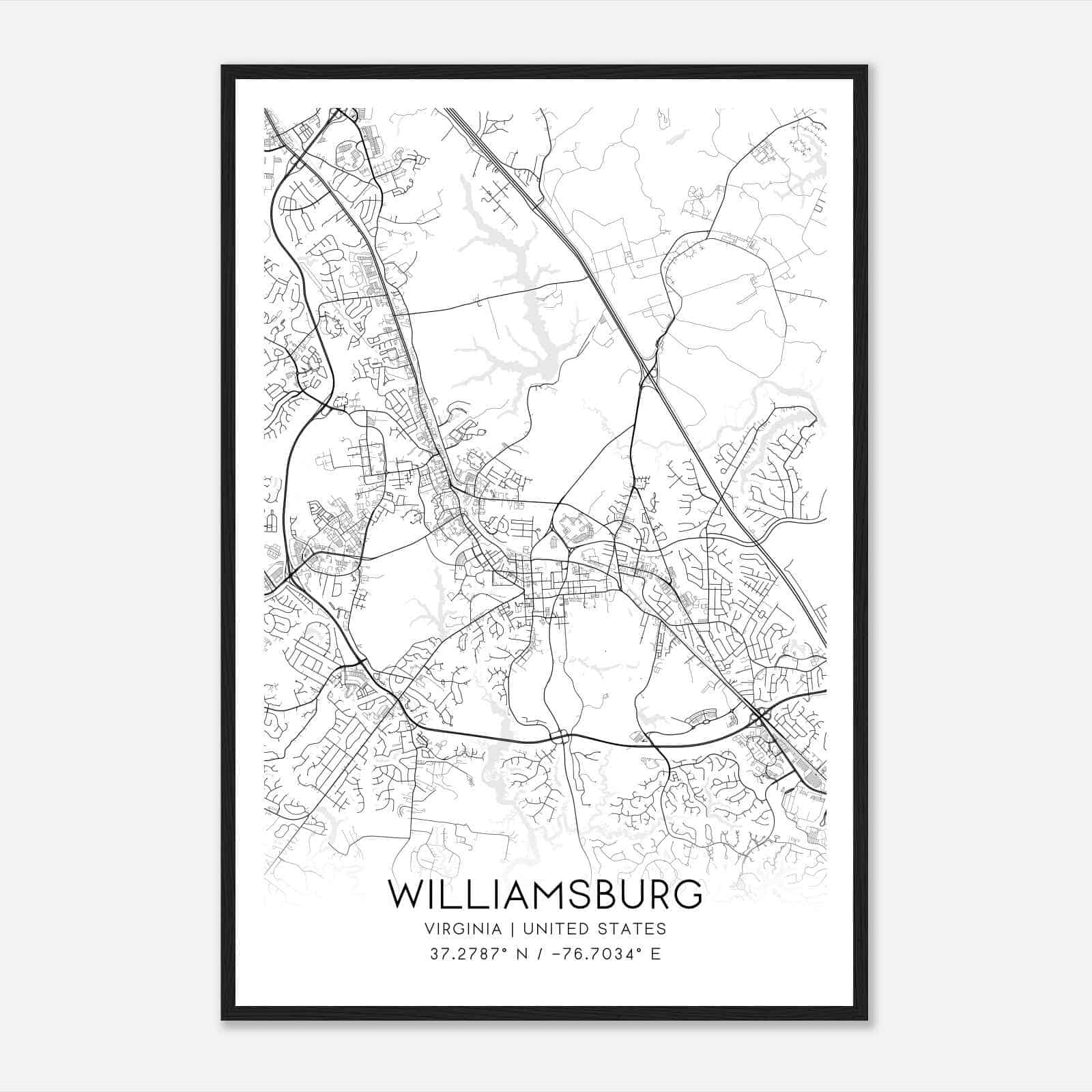 Williamsburg Virginia Map Poster, Modern Home Decor Wall Art Print