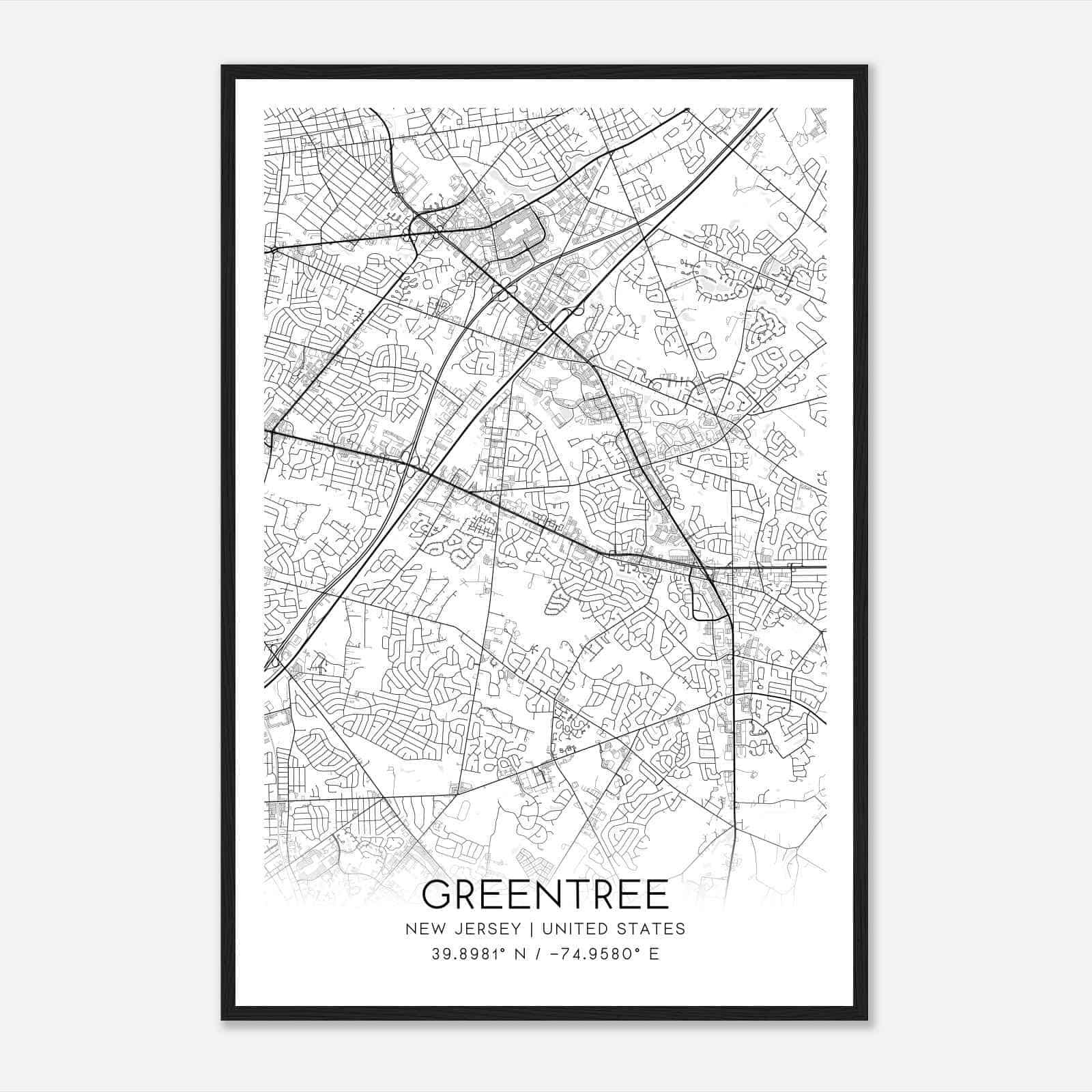 Greentree New Jersey Map Poster, Modern Home Decor Wall Art Print