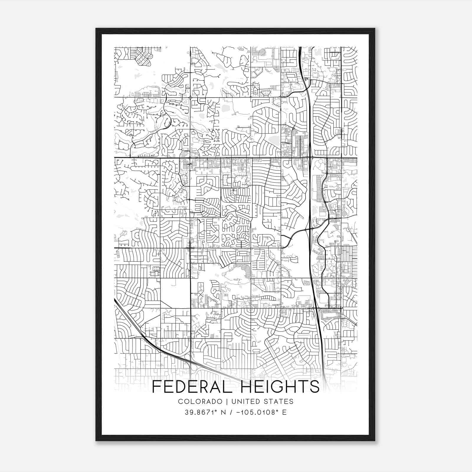 Federal Heights Colorado Map Poster, Modern Home Decor Wall Art Print