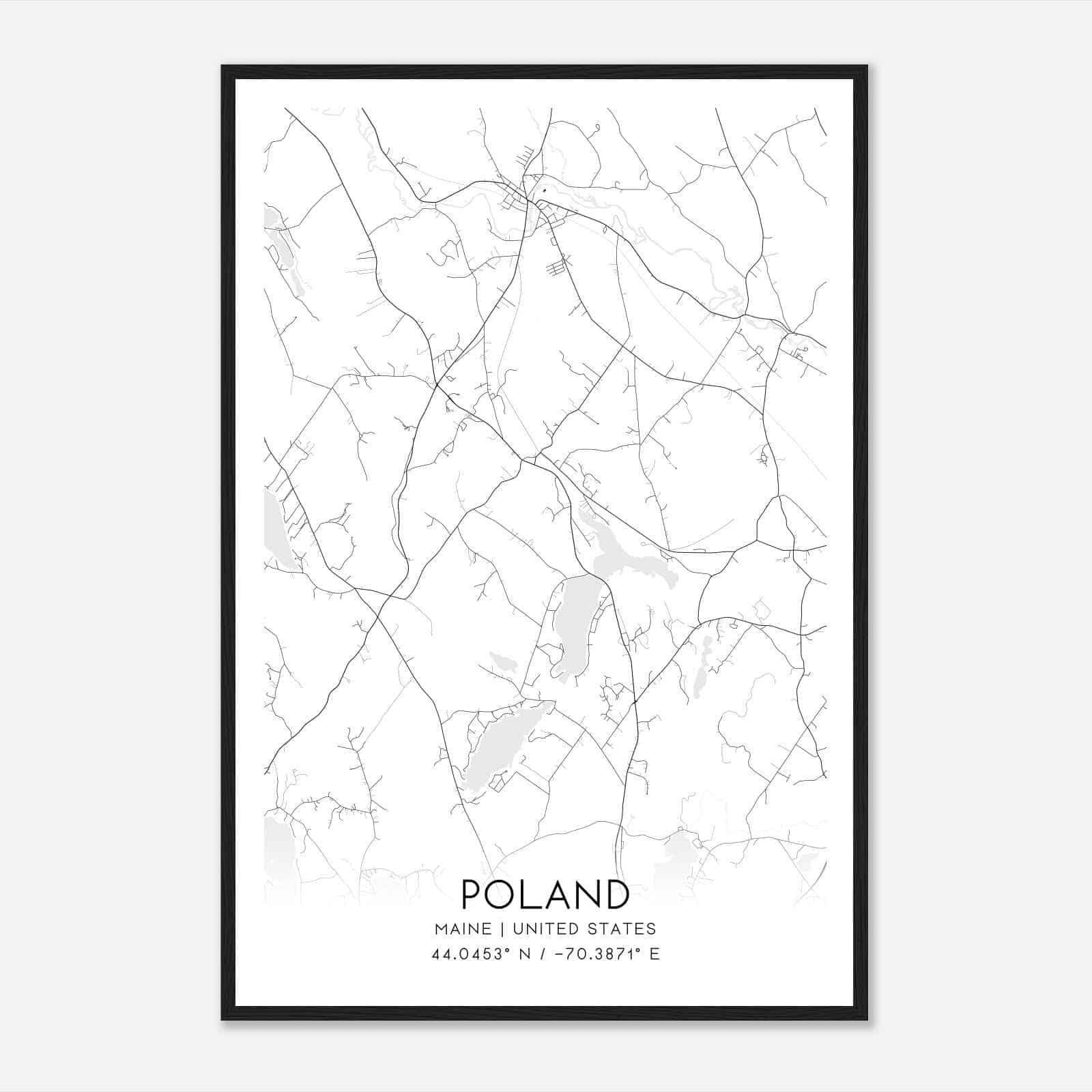 Poland Maine Map Poster, Modern Home Decor Wall Art Print
