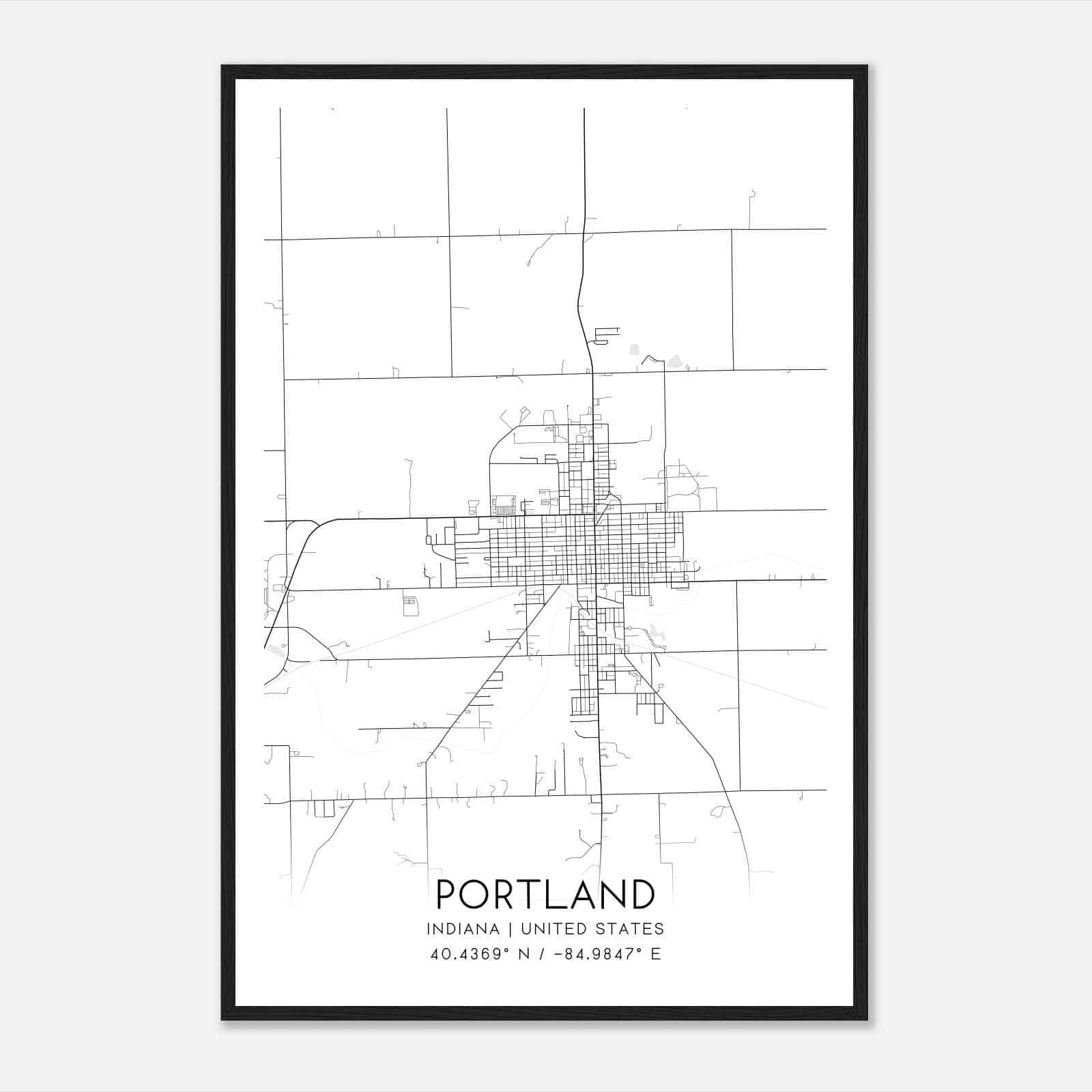 Portland Indiana Map Poster, Modern Home Decor Wall Art Print
