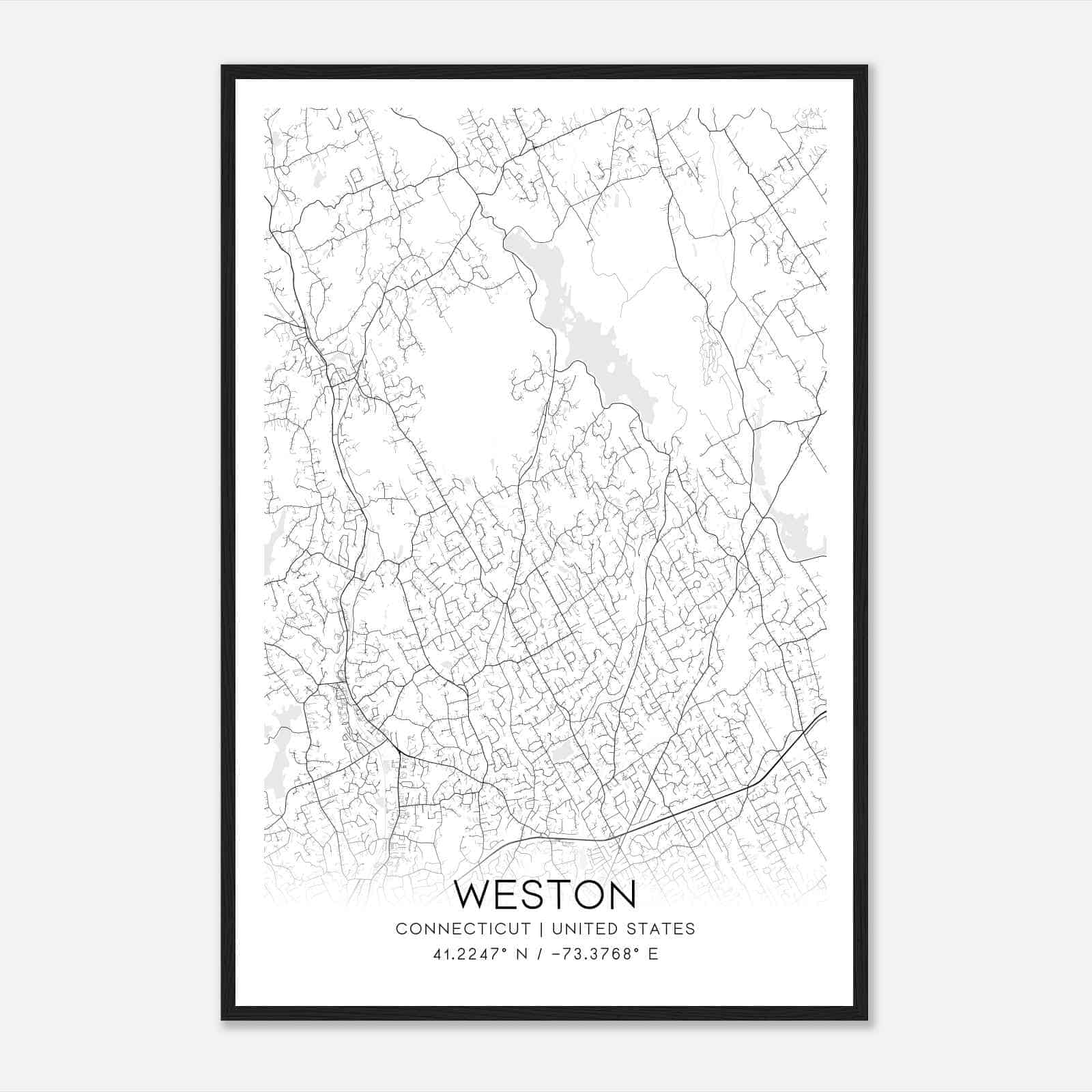 Weston Connecticut Map Poster, Modern Home Decor Wall Art Print