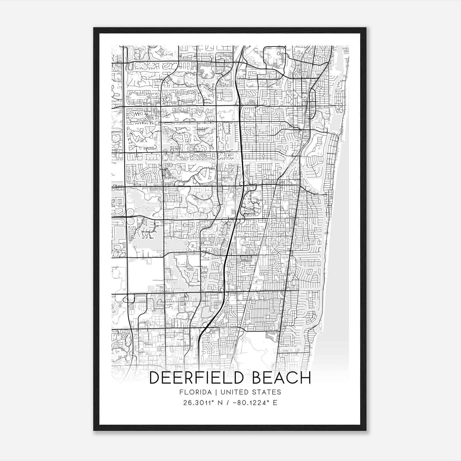 Deerfield Beach Florida Map Poster, Modern Home Decor Wall Art Print