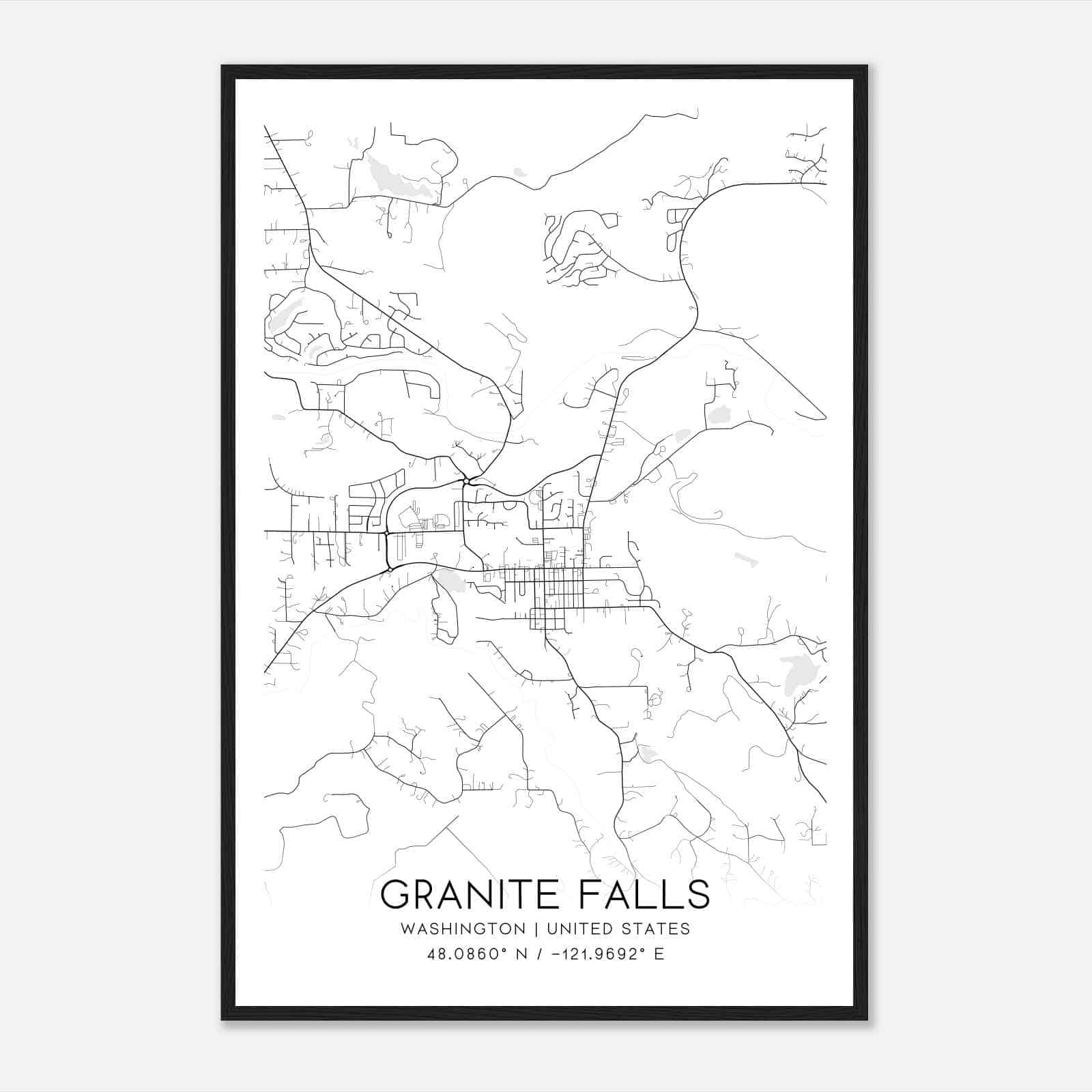 Granite Falls Washington Map Poster, Modern Home Decor Wall Art Print