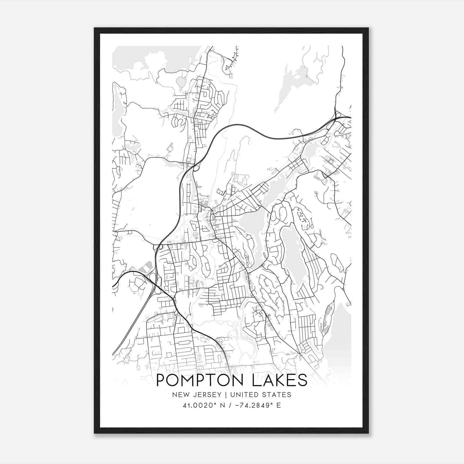 Pompton Lakes New Jersey Map Poster, Modern Home Decor Wall Art Print