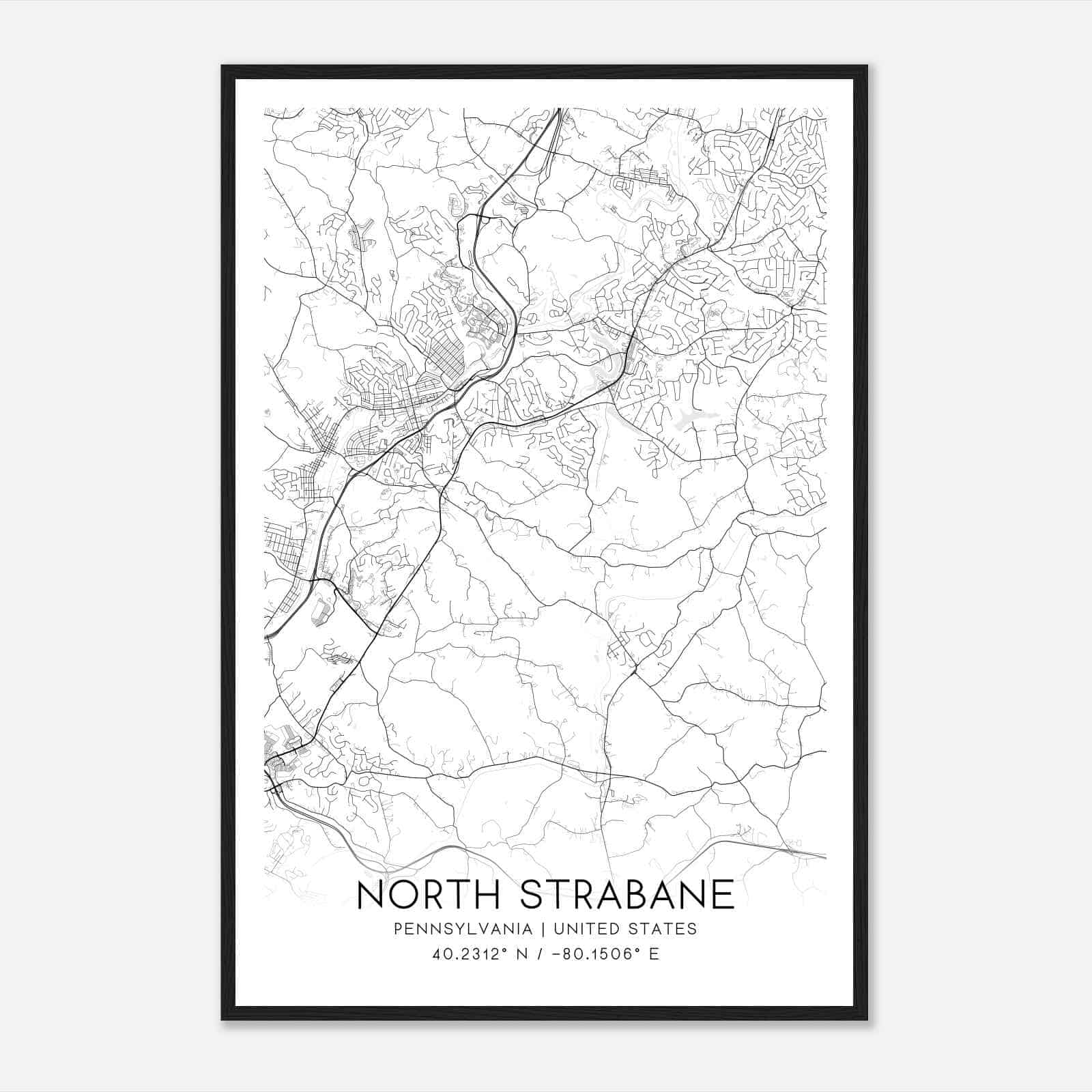 North Strabane Pennsylvania Map Poster, Modern Home Decor Wall Art Print