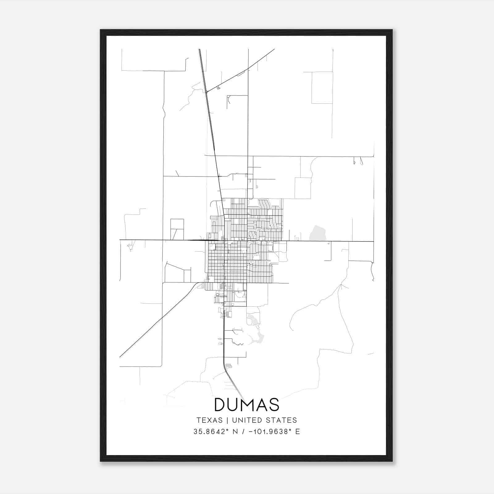 Dumas Texas Map Poster, Modern Home Decor Wall Art Print
