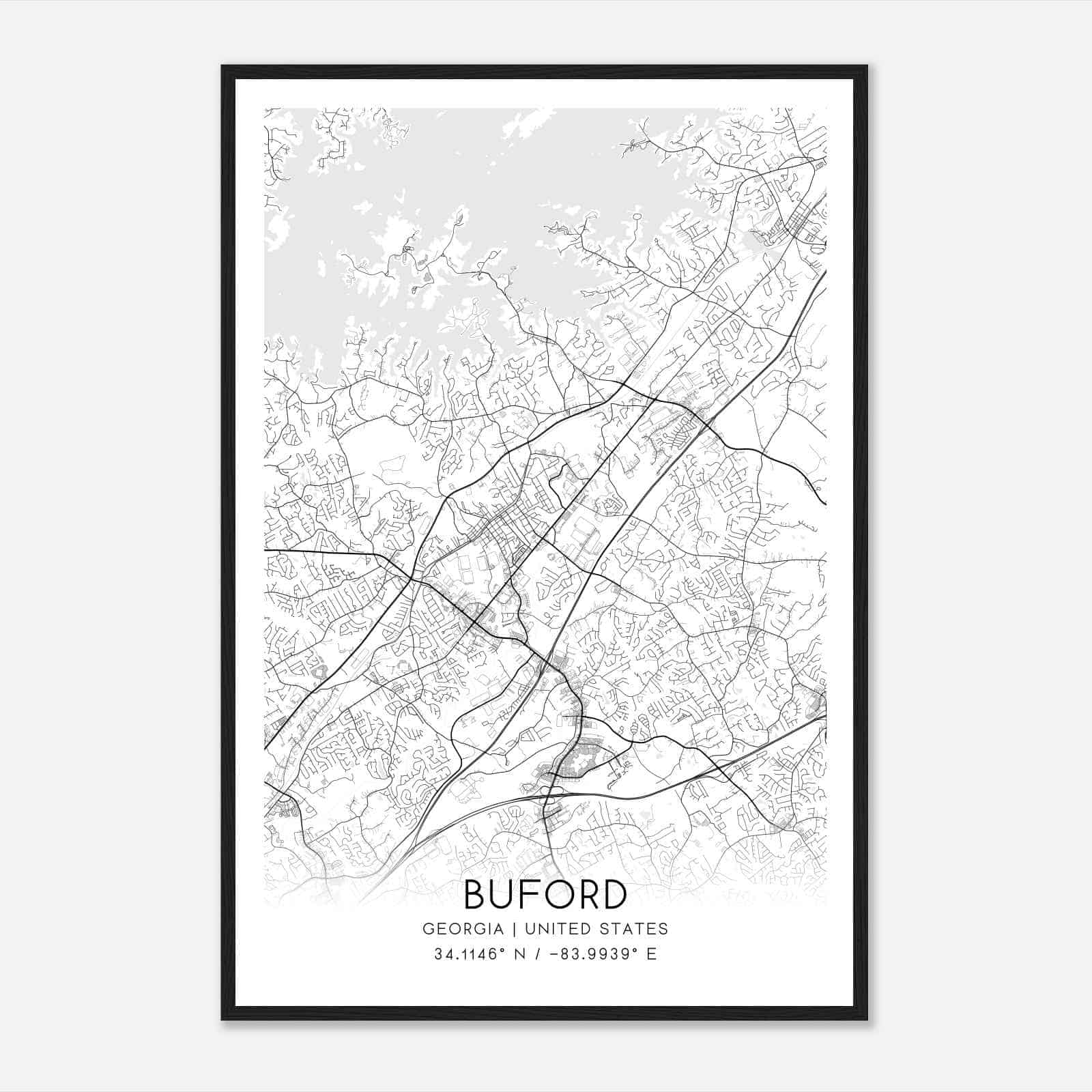 Buford Georgia Map Poster, Modern Home Decor Wall Art Print