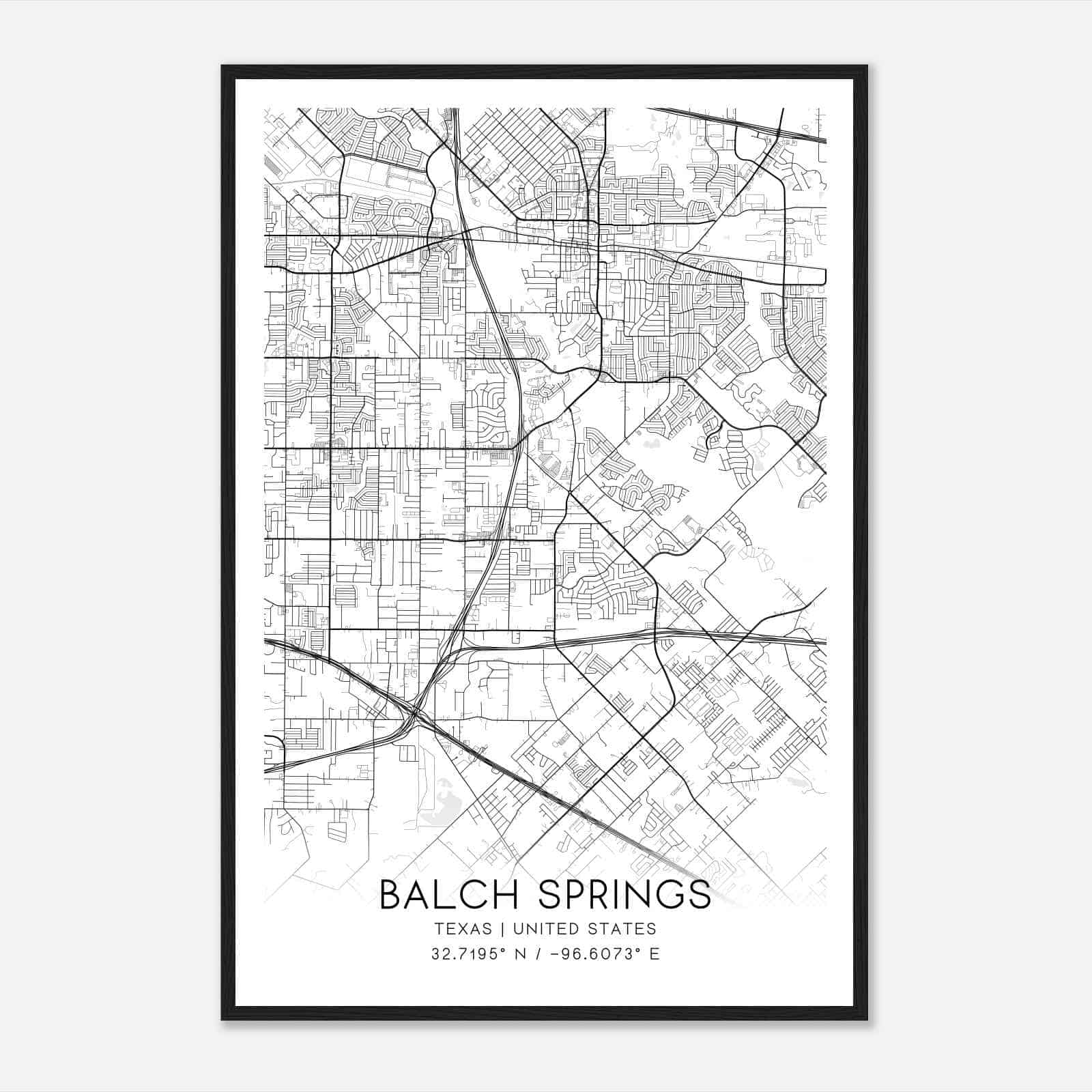 Balch Springs Texas Map Poster, Modern Home Decor Wall Art Print